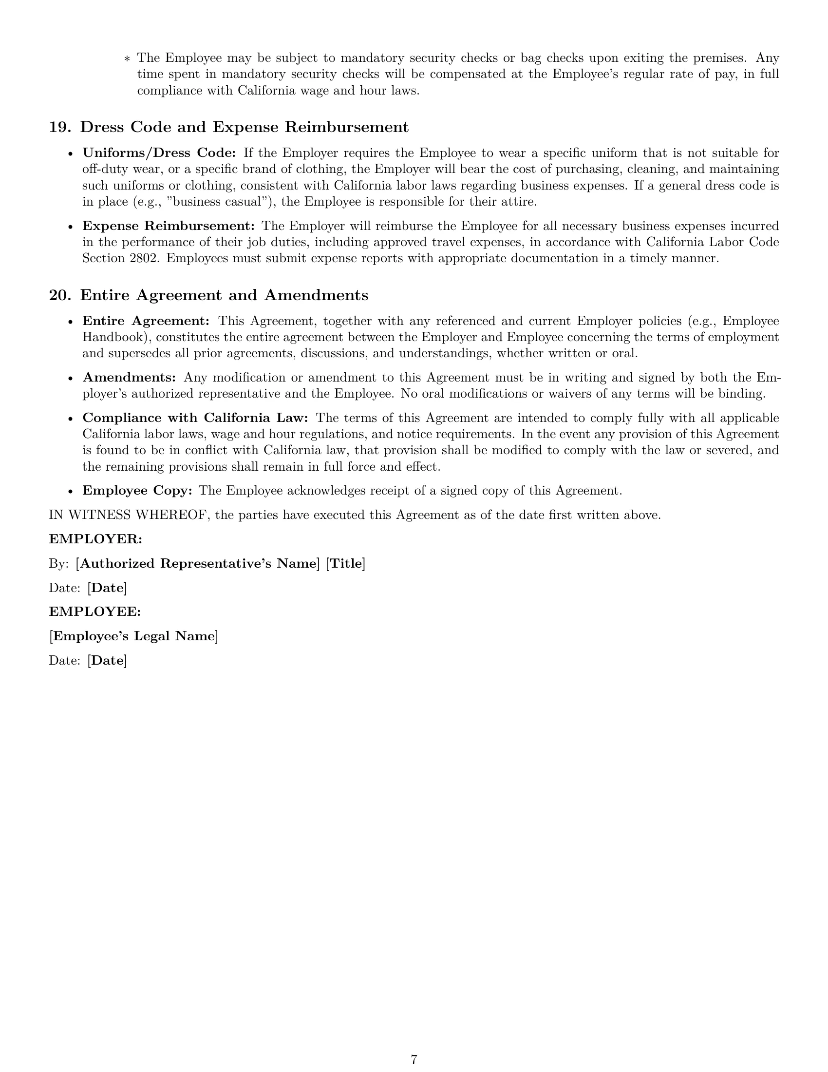 Preview page 7 of Pro California retail sales associate employment contract template