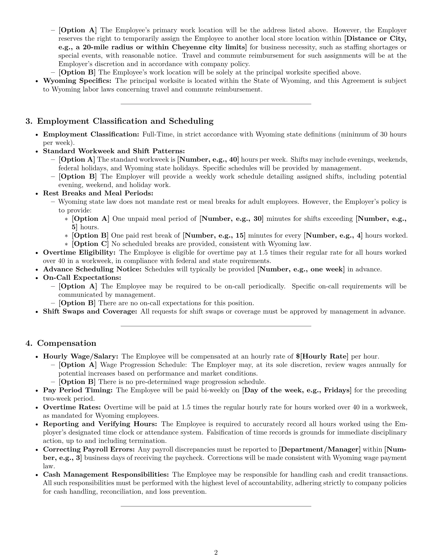 Preview page 2 of Pro Wyoming retail sales associate employment contract template