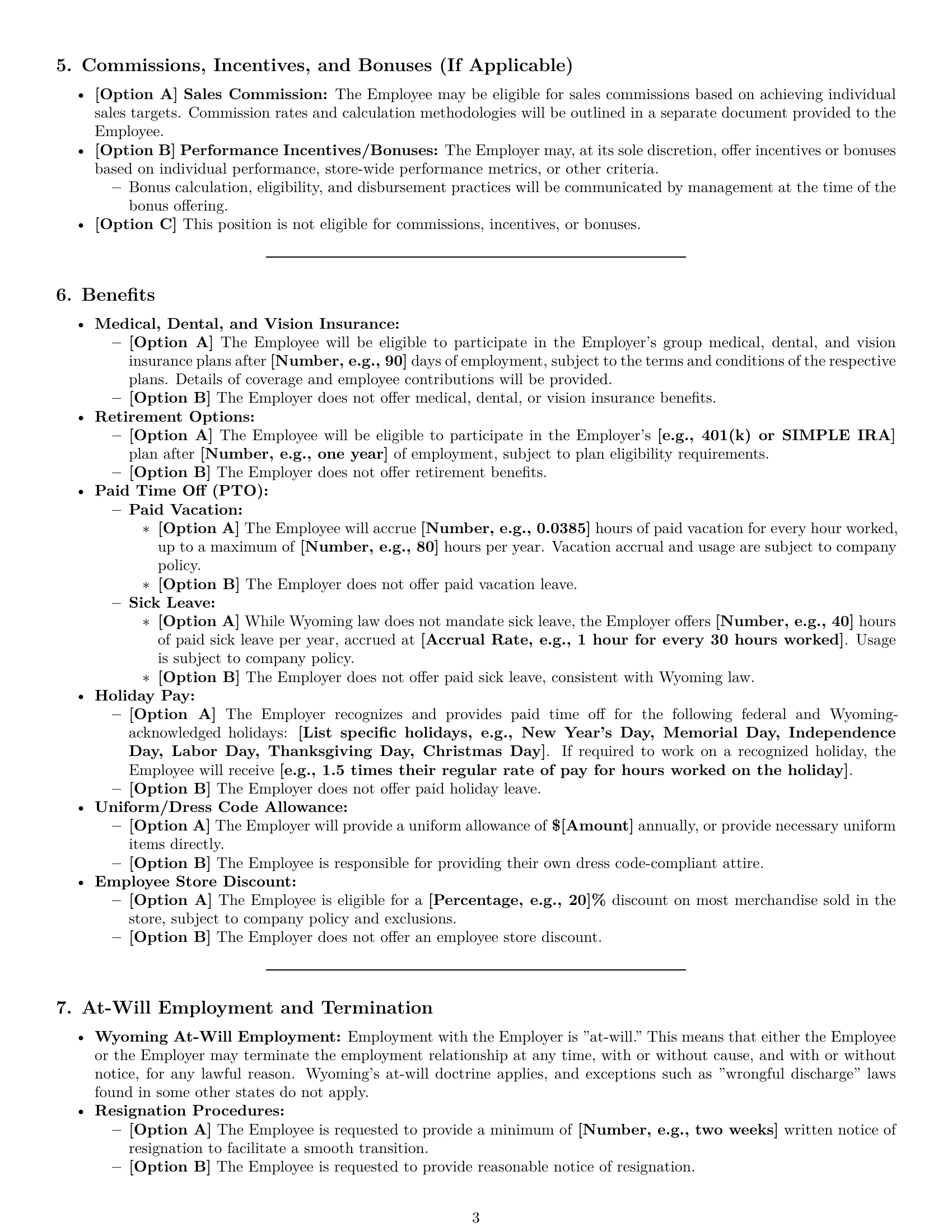 Preview page 3 of Pro Wyoming retail sales associate employment contract template