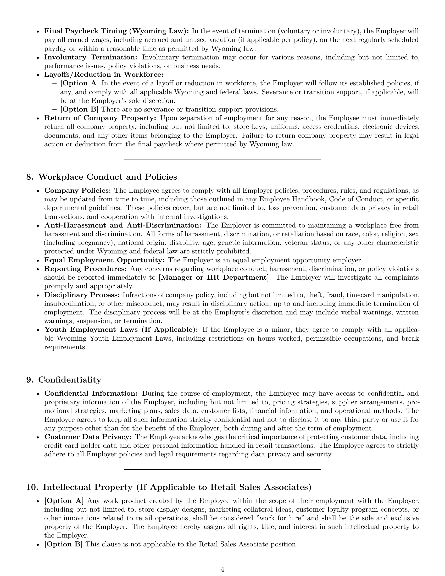 Preview page 4 of Pro Wyoming retail sales associate employment contract template