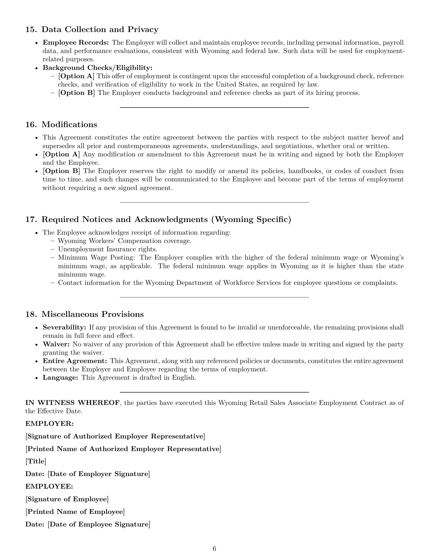 Preview page 6 of Pro Wyoming retail sales associate employment contract template
