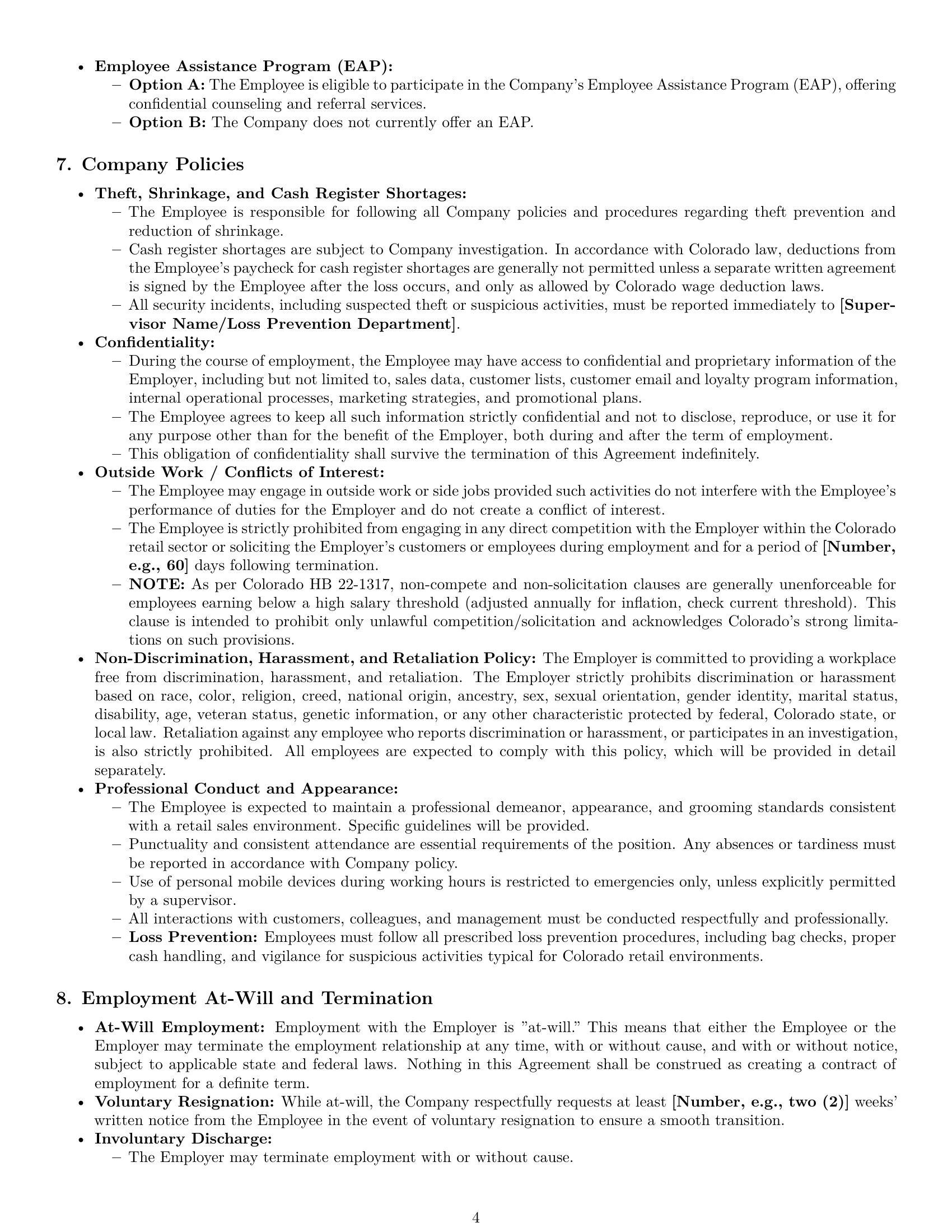 Preview page 4 of Pro Colorado retail sales associate employment contract template