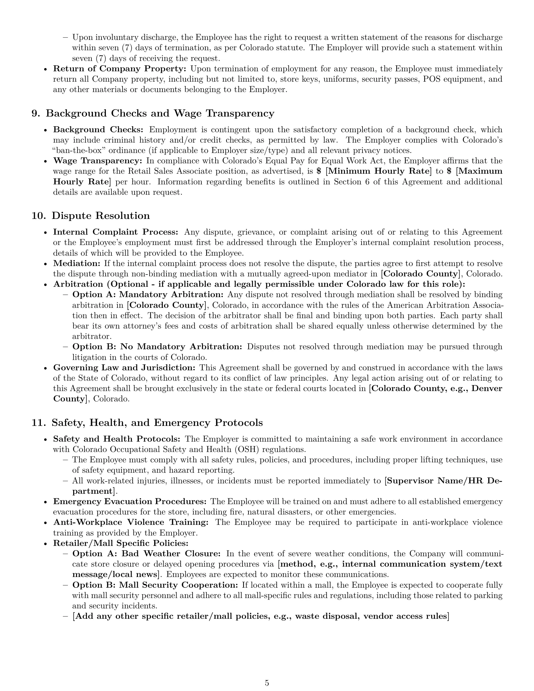 Preview page 5 of Pro Colorado retail sales associate employment contract template