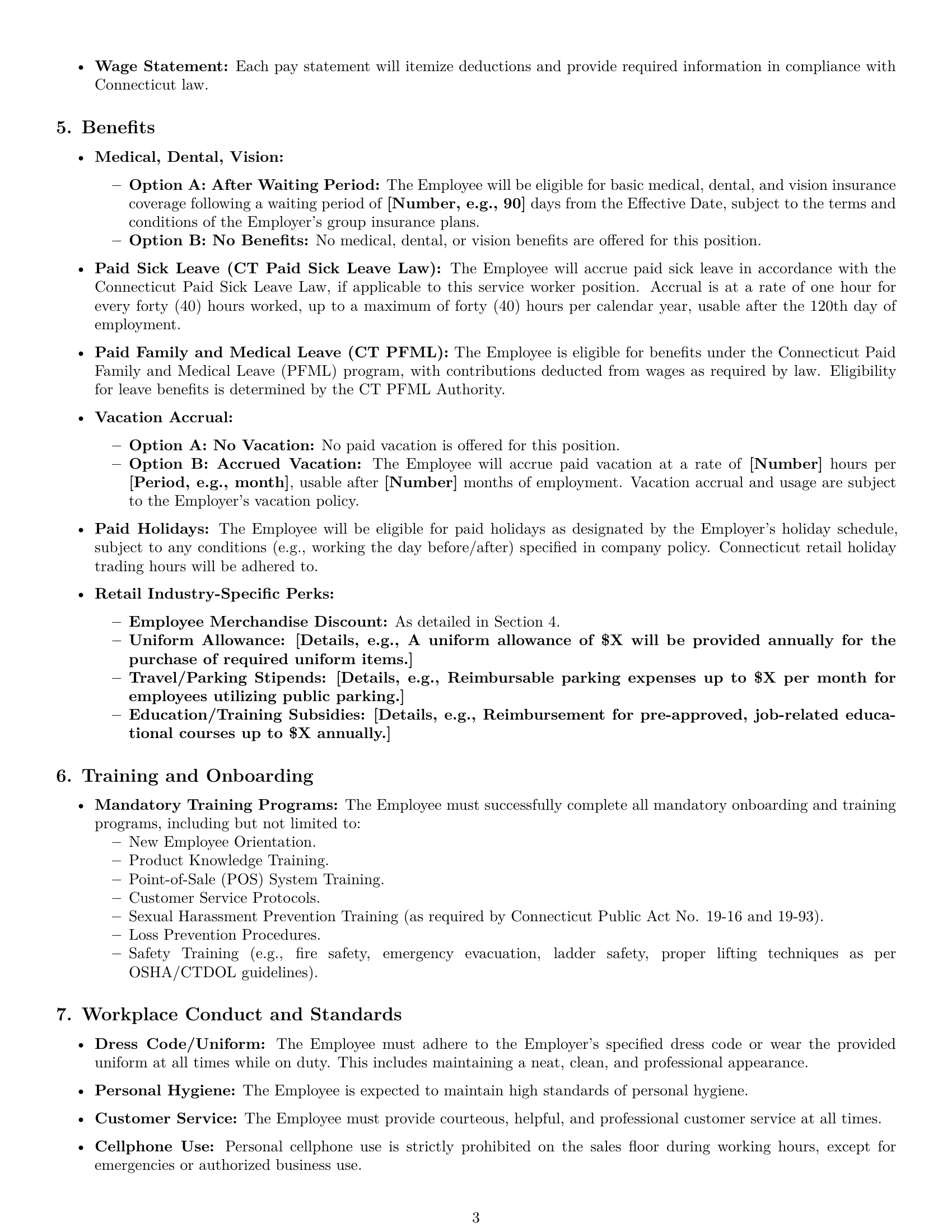 Preview page 3 of Pro Connecticut retail sales associate employment contract template