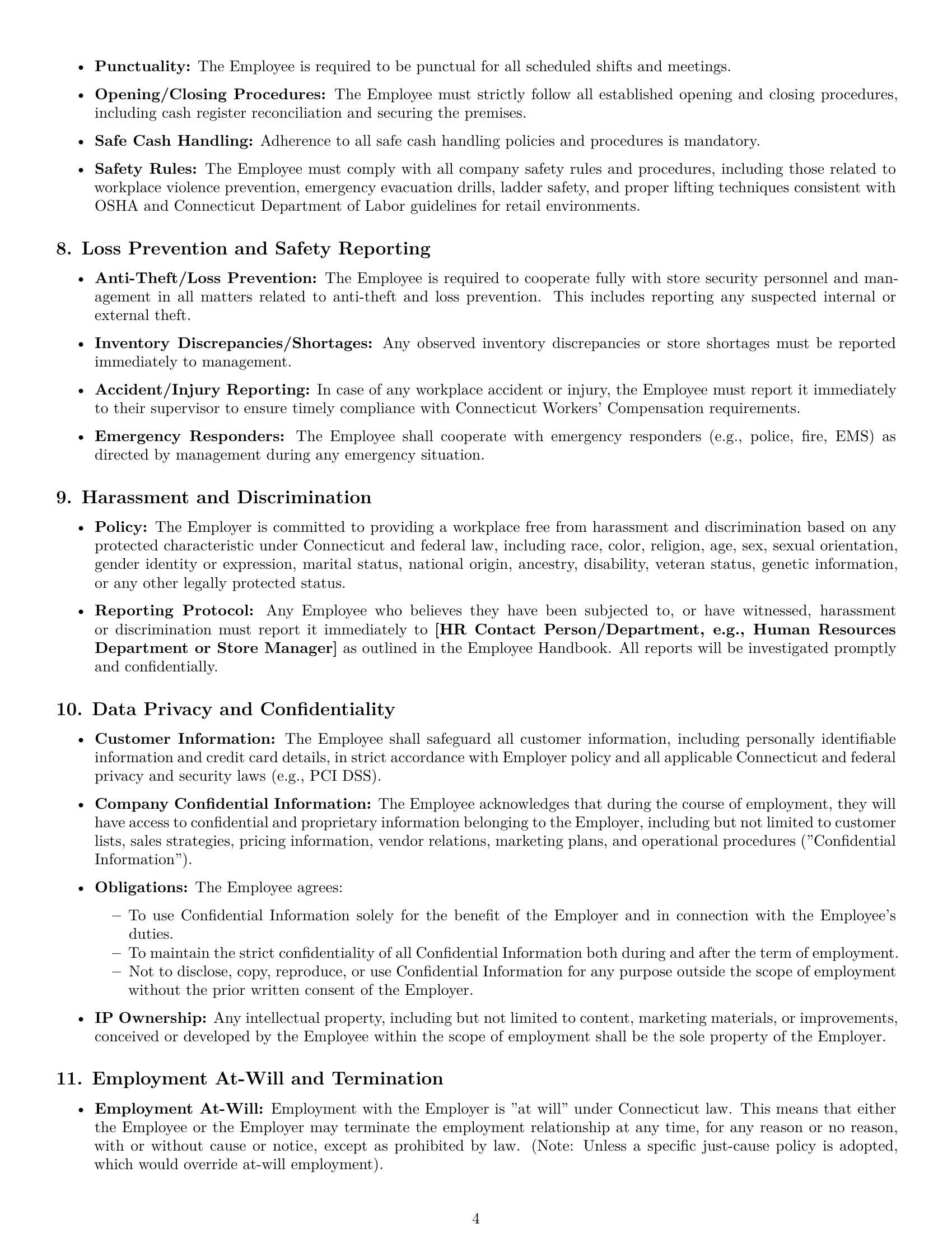 Preview page 4 of Pro Connecticut retail sales associate employment contract template