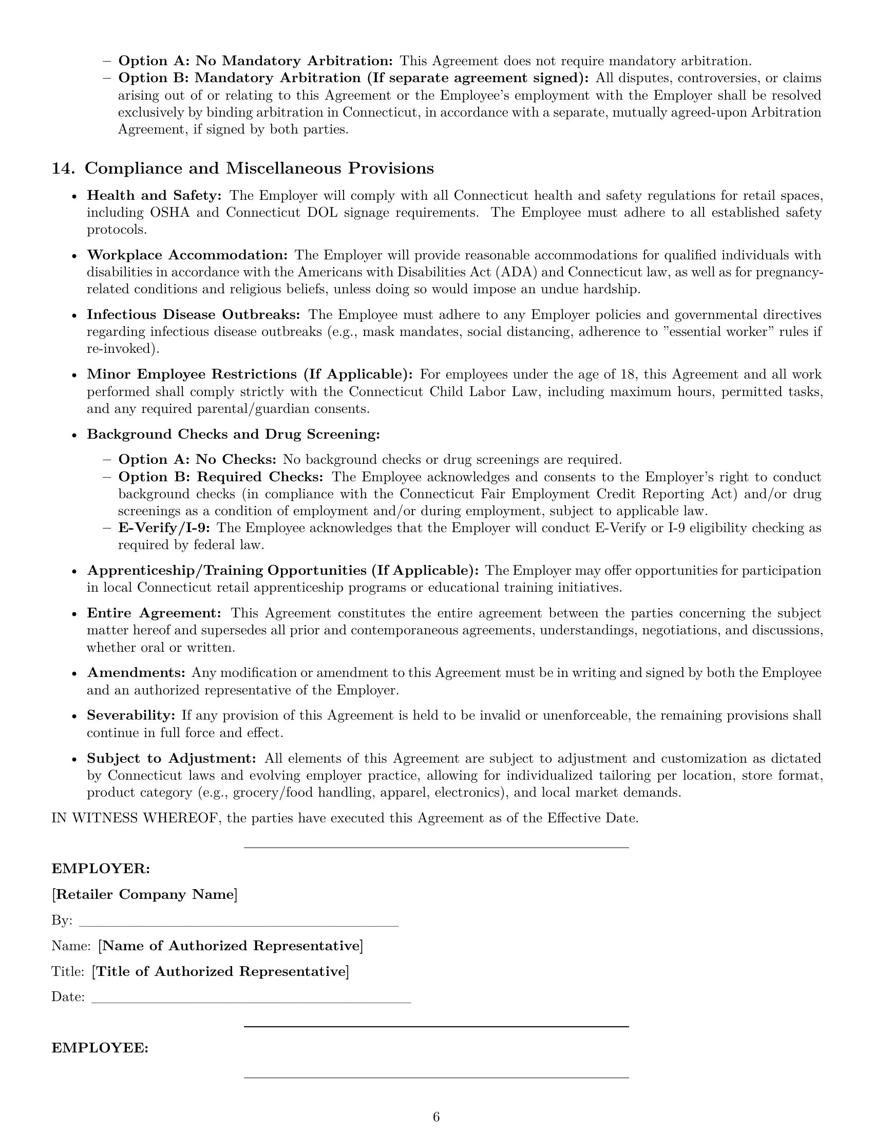 Preview page 6 of Pro Connecticut retail sales associate employment contract template