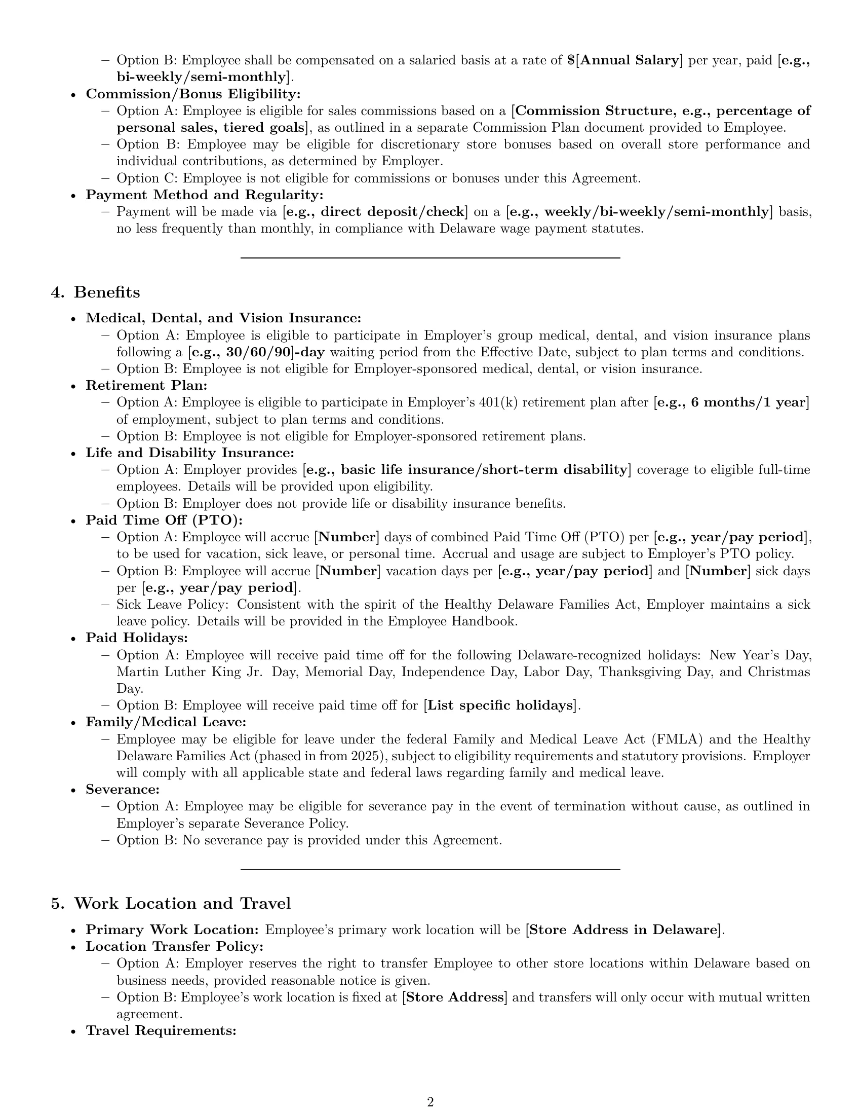 Preview page 2 of Pro Delaware retail sales associate employment contract template