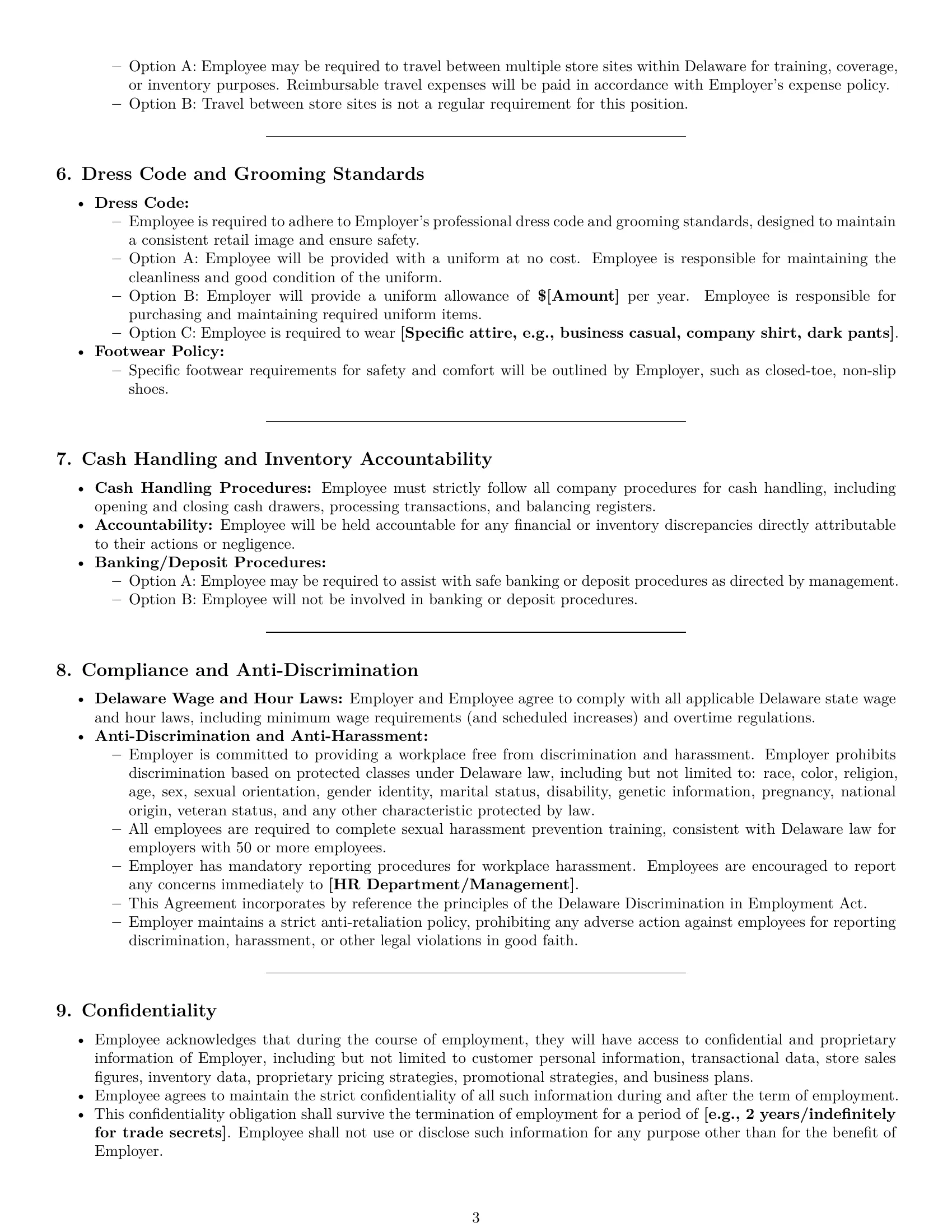 Preview page 3 of Pro Delaware retail sales associate employment contract template