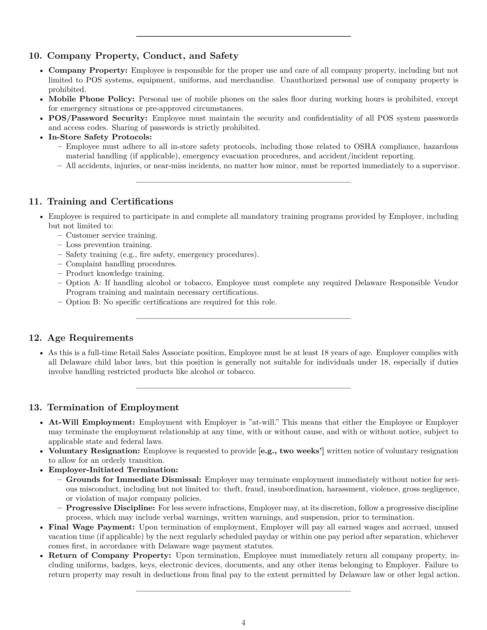 Preview page 4 of Pro Delaware retail sales associate employment contract template