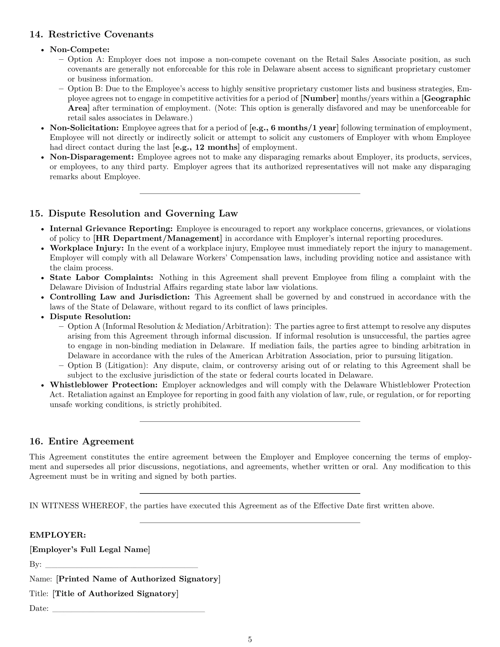 Preview page 5 of Pro Delaware retail sales associate employment contract template