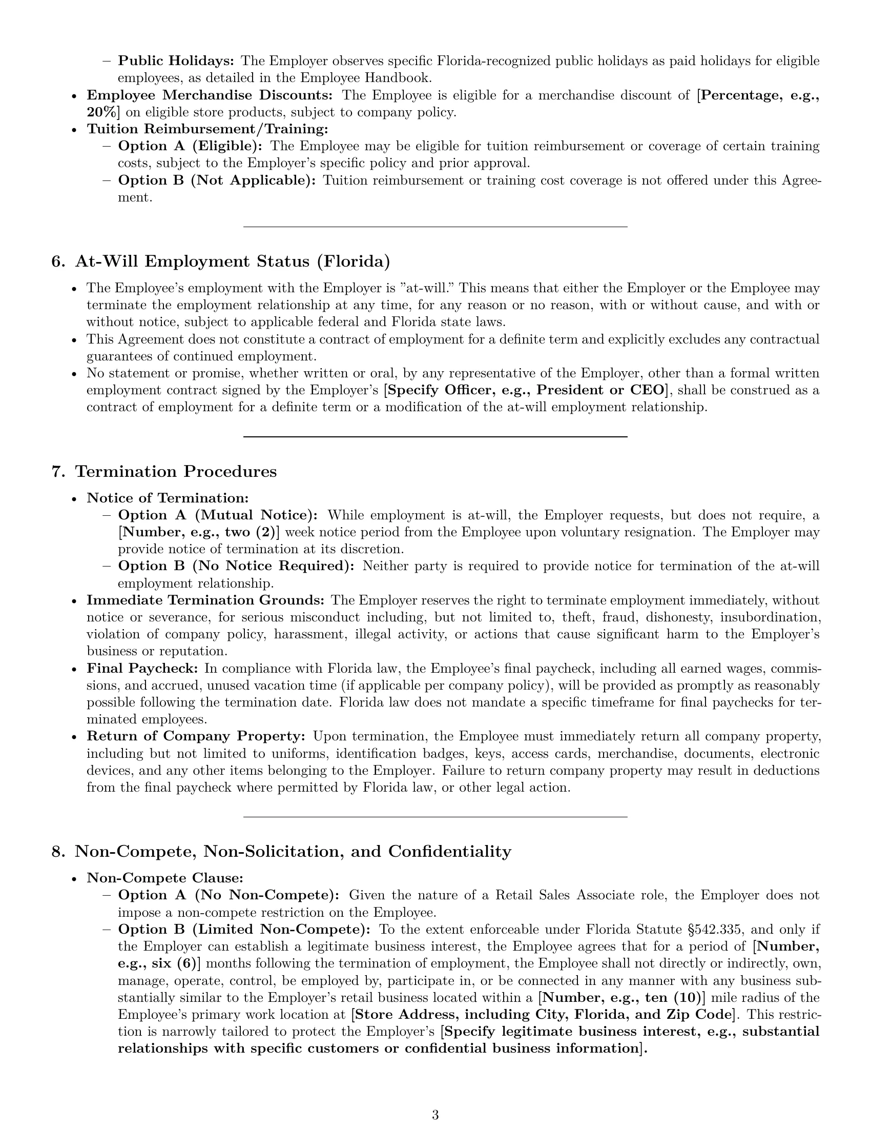 Preview page 3 of Pro Florida retail sales associate employment contract template