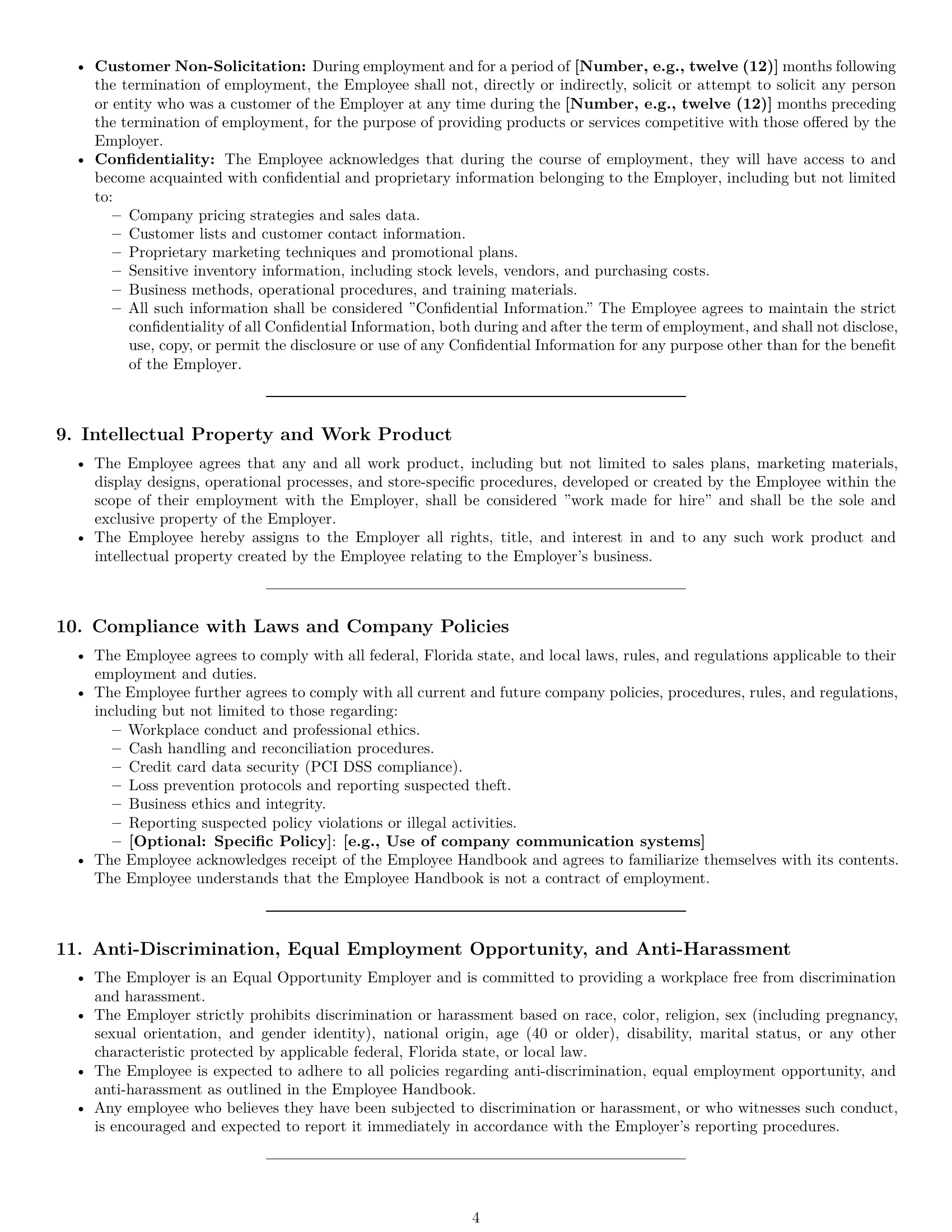 Preview page 4 of Pro Florida retail sales associate employment contract template