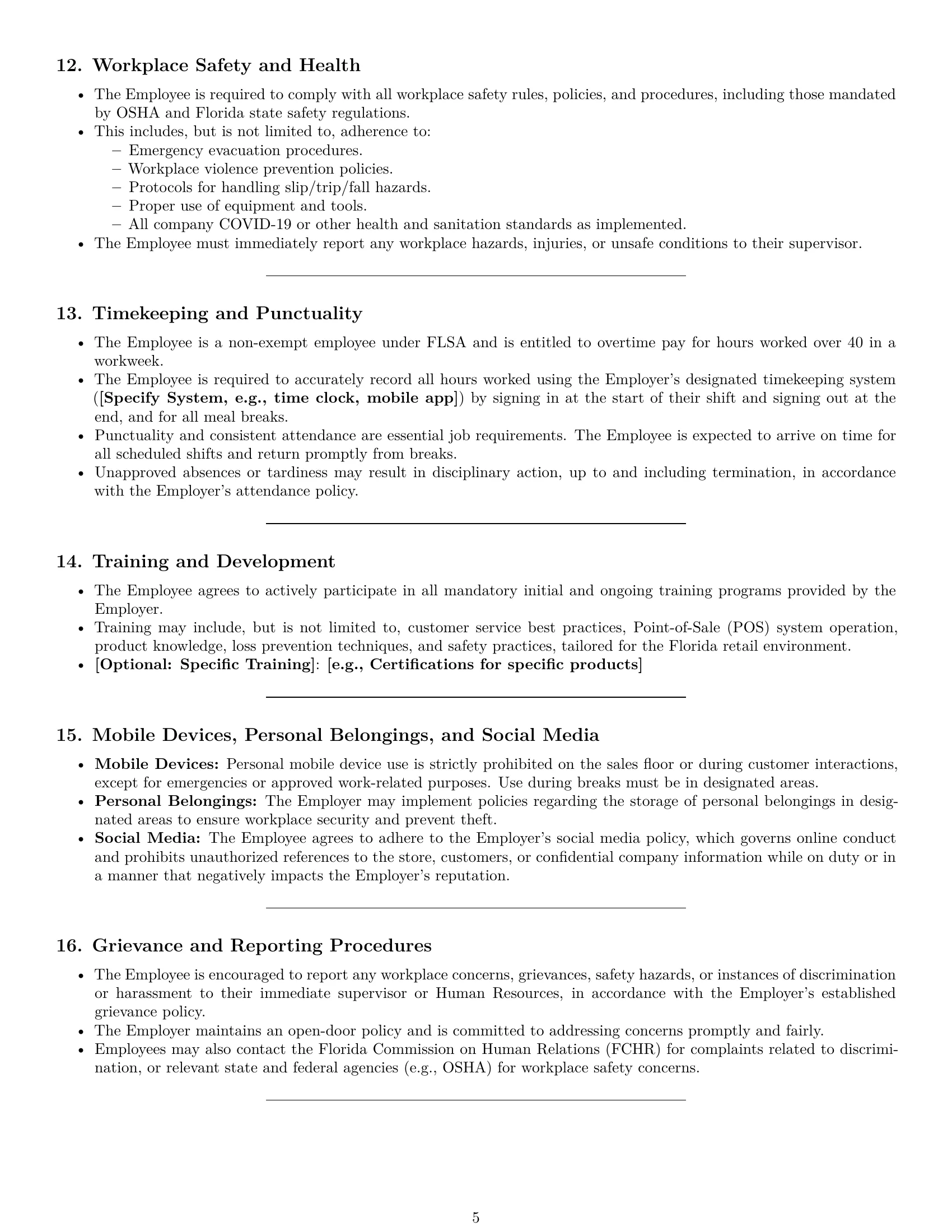 Preview page 5 of Pro Florida retail sales associate employment contract template