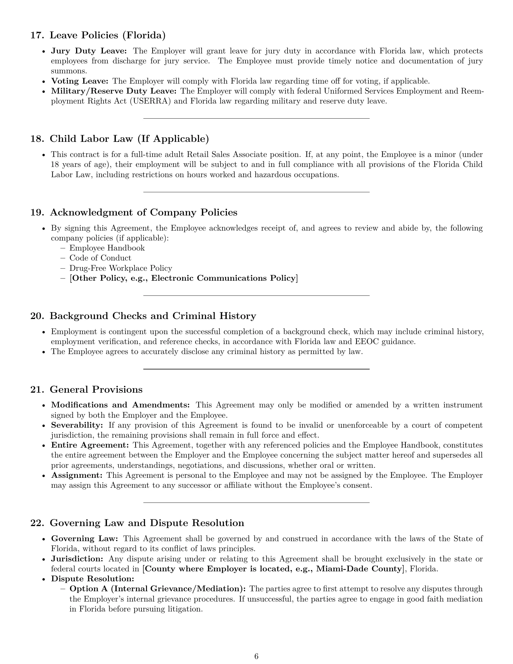 Preview page 6 of Pro Florida retail sales associate employment contract template