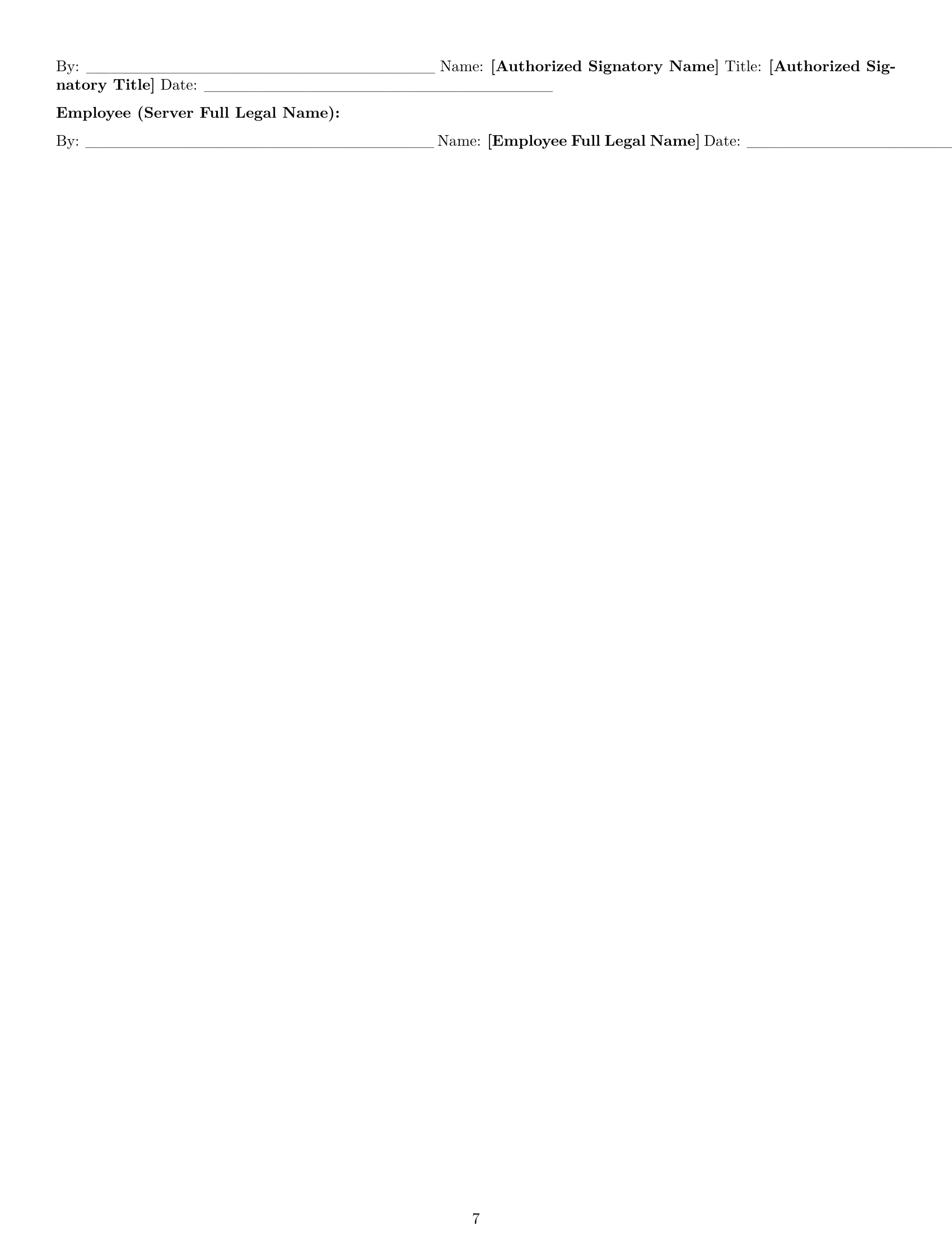 Preview page 7 of Pro Alabama restaurant server employment contract template