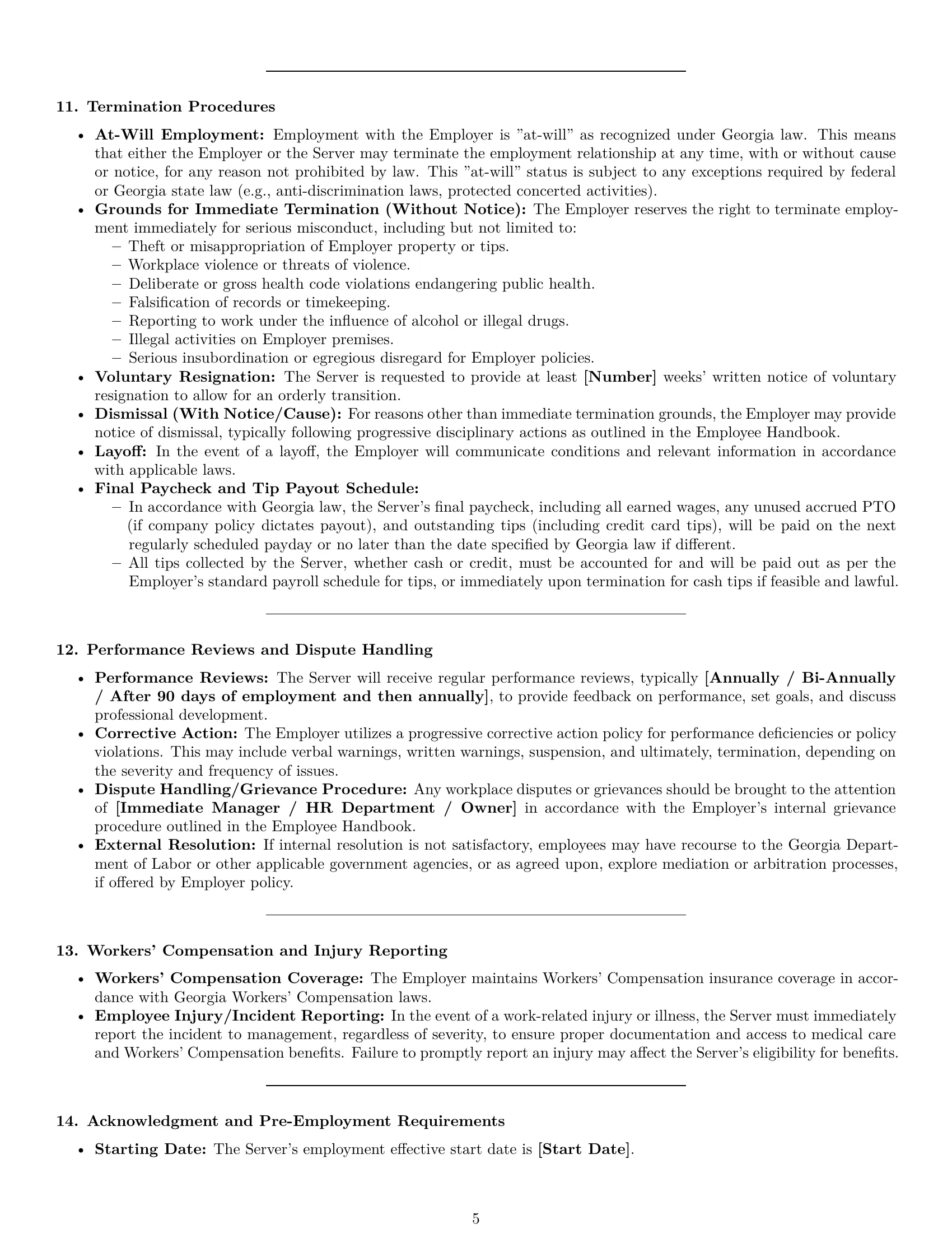Preview page 5 of Pro Georgia restaurant server employment contract template