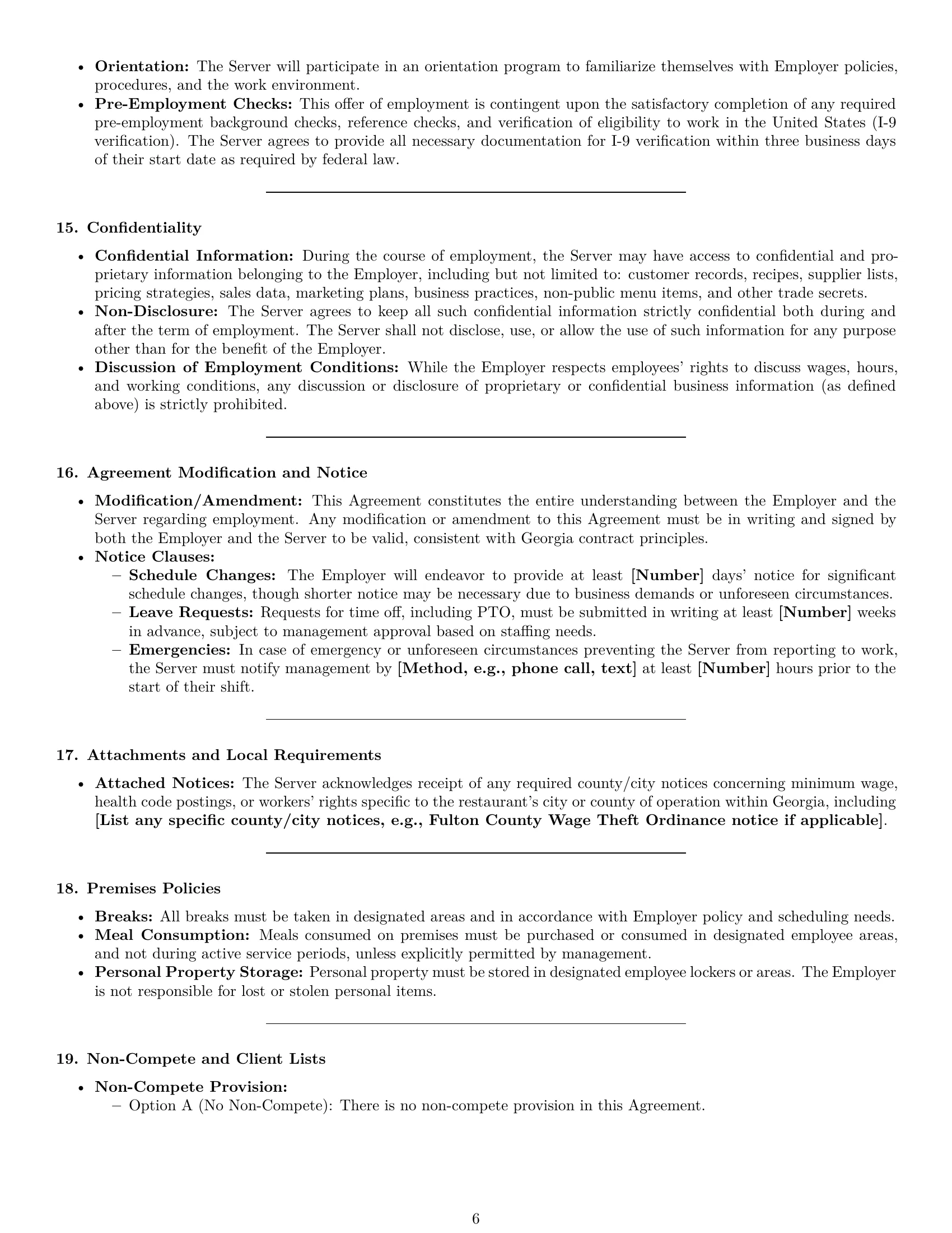 Preview page 6 of Pro Georgia restaurant server employment contract template