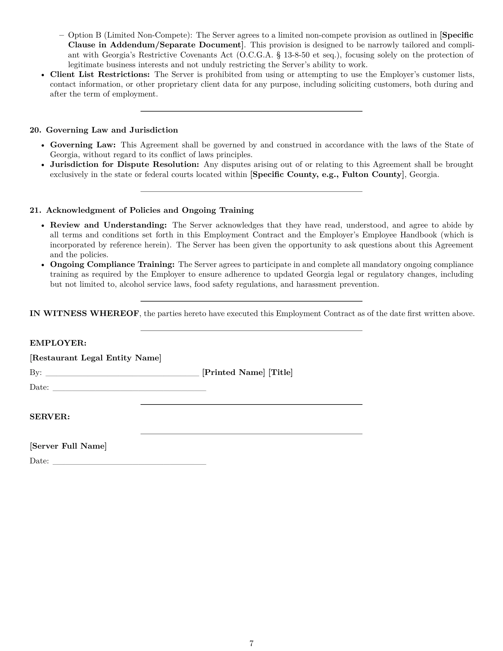 Preview page 7 of Pro Georgia restaurant server employment contract template