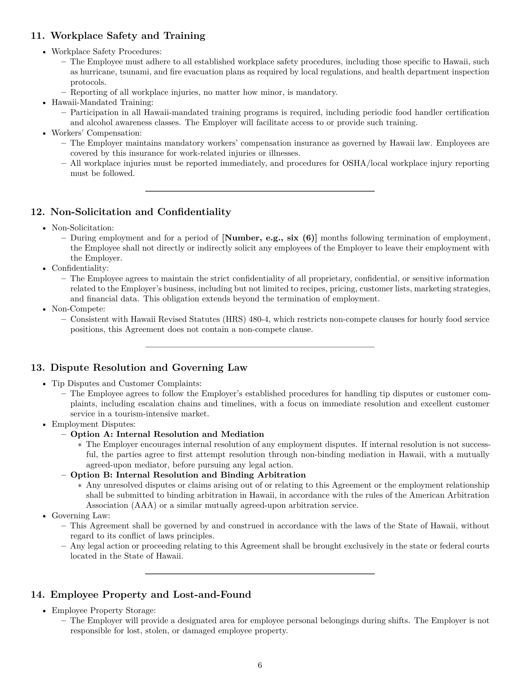 Preview page 6 of Pro Hawaii restaurant server employment contract template