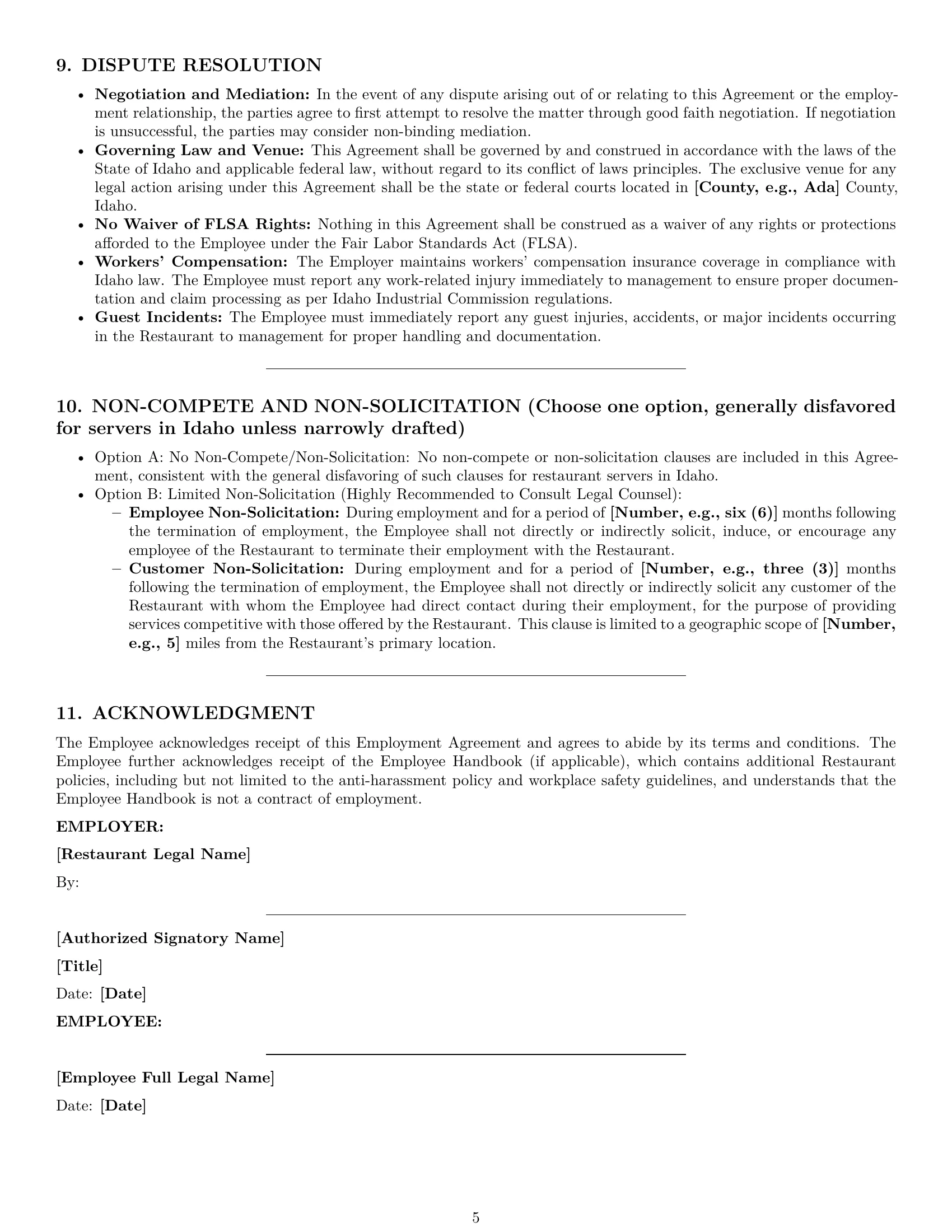 Preview page 5 of Pro Idaho restaurant server employment contract template