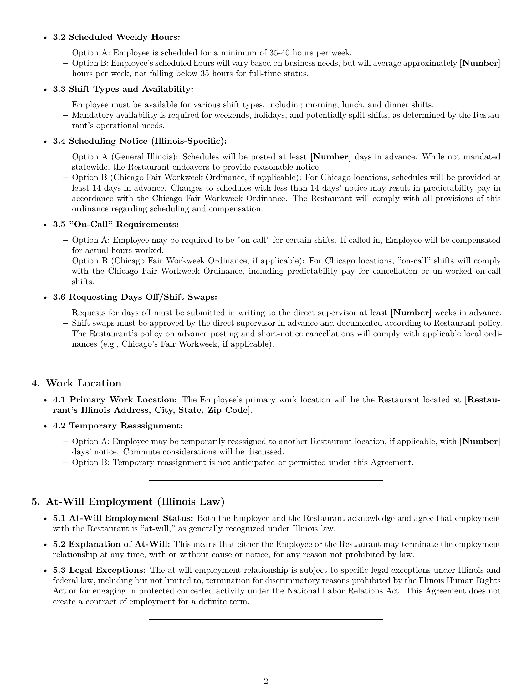 Preview page 2 of Pro Illinois restaurant server employment contract template