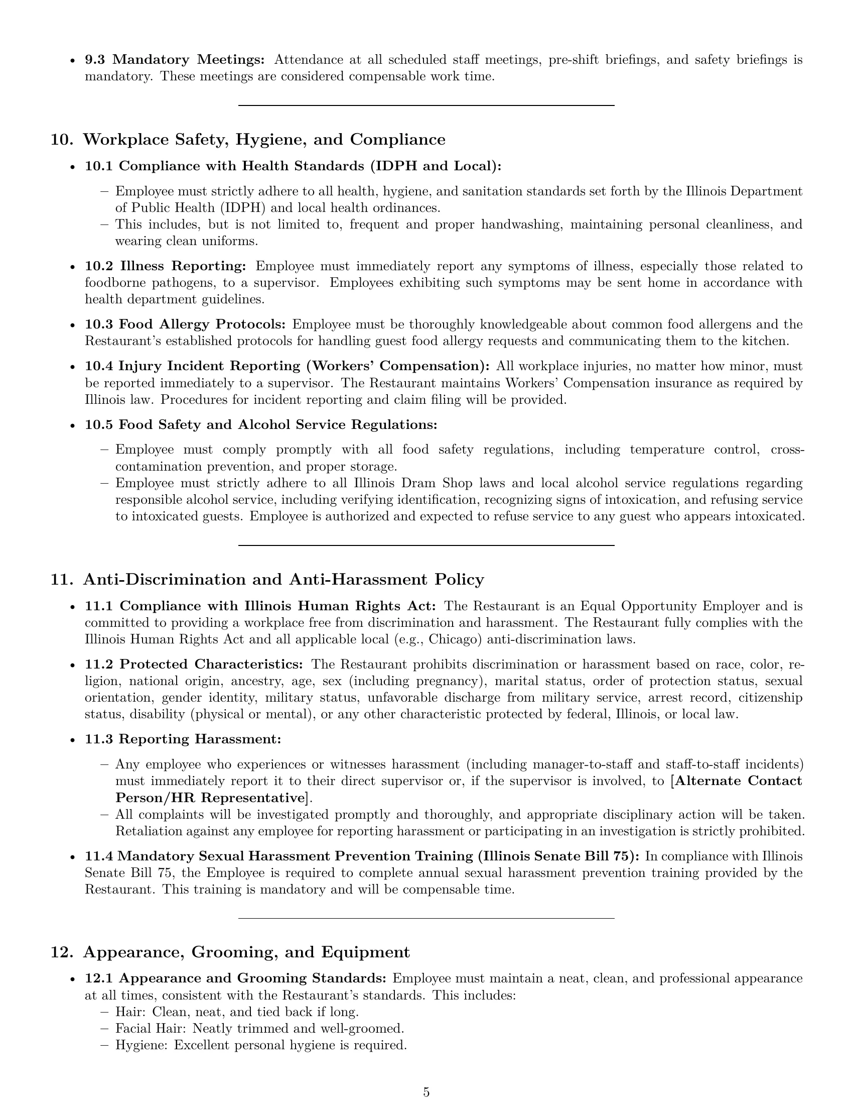 Preview page 5 of Pro Illinois restaurant server employment contract template