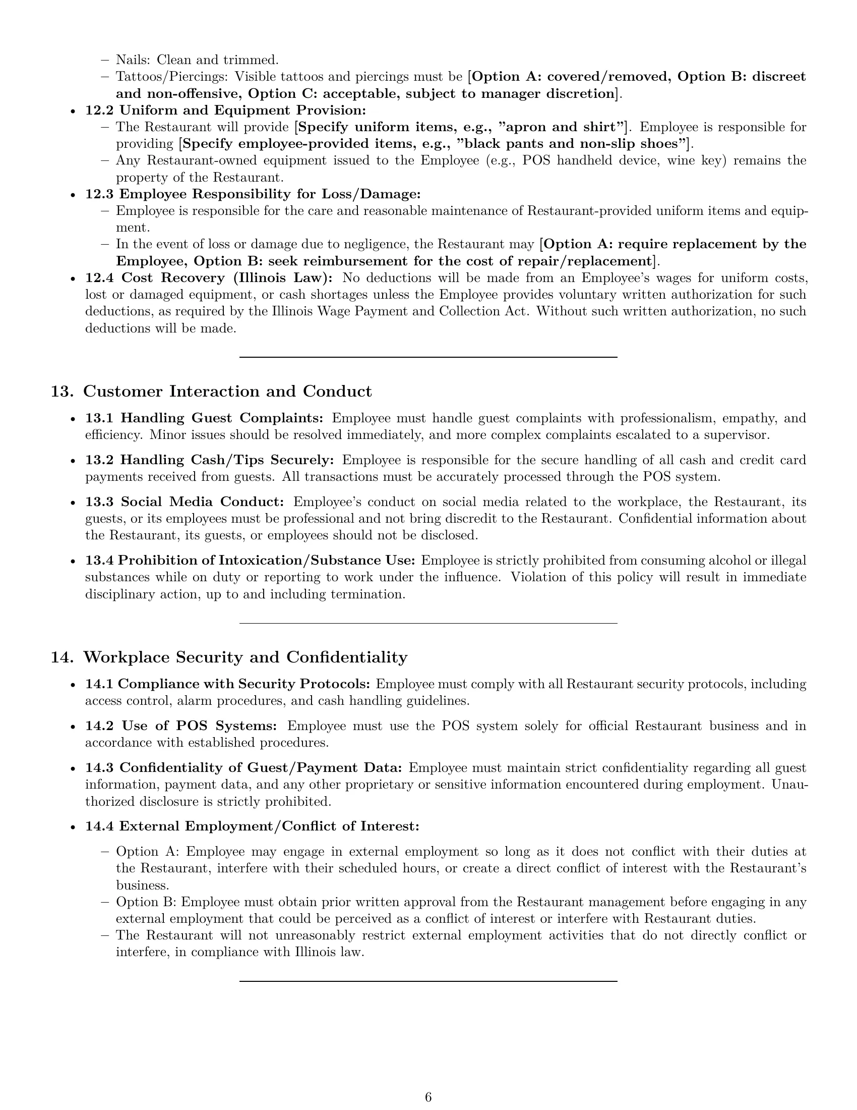 Preview page 6 of Pro Illinois restaurant server employment contract template