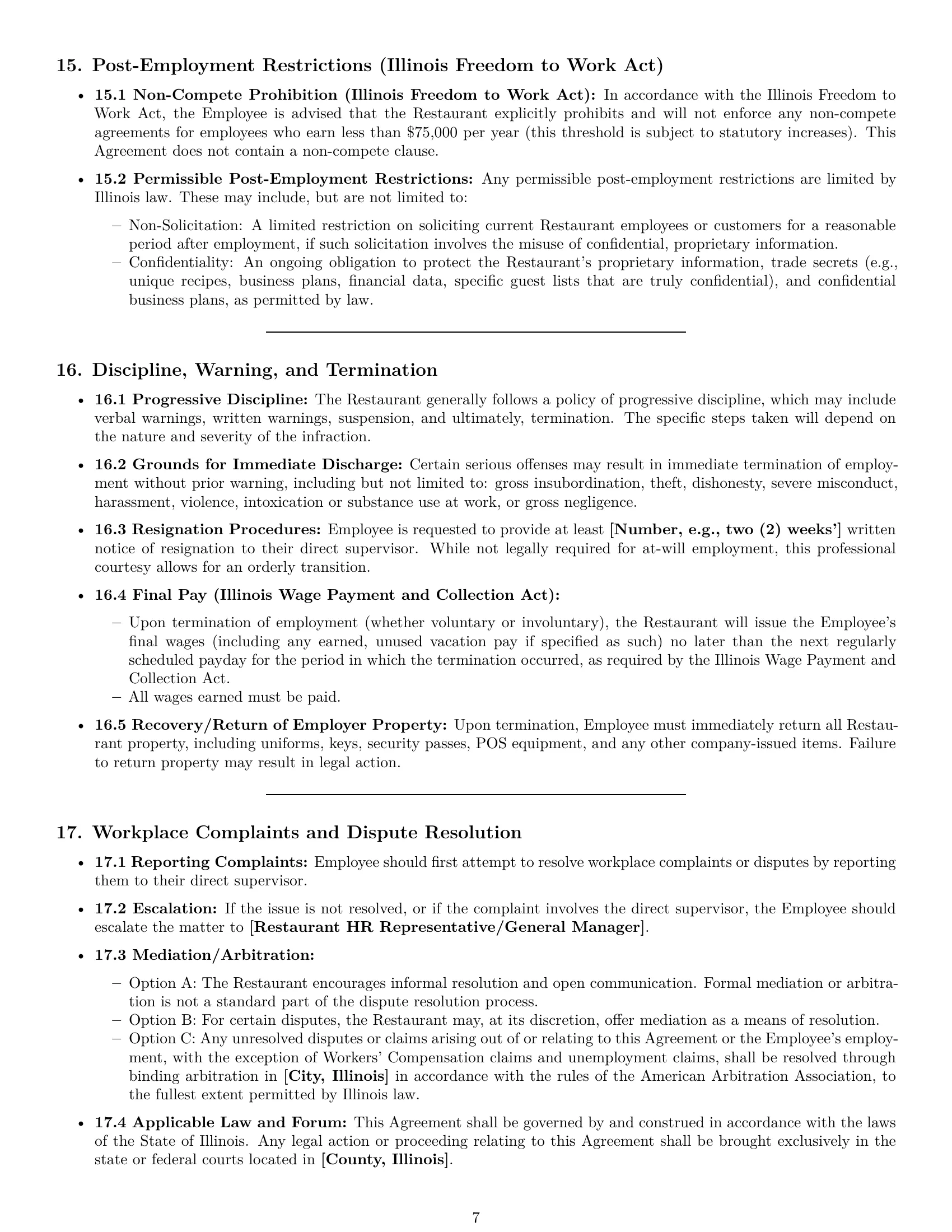 Preview page 7 of Pro Illinois restaurant server employment contract template