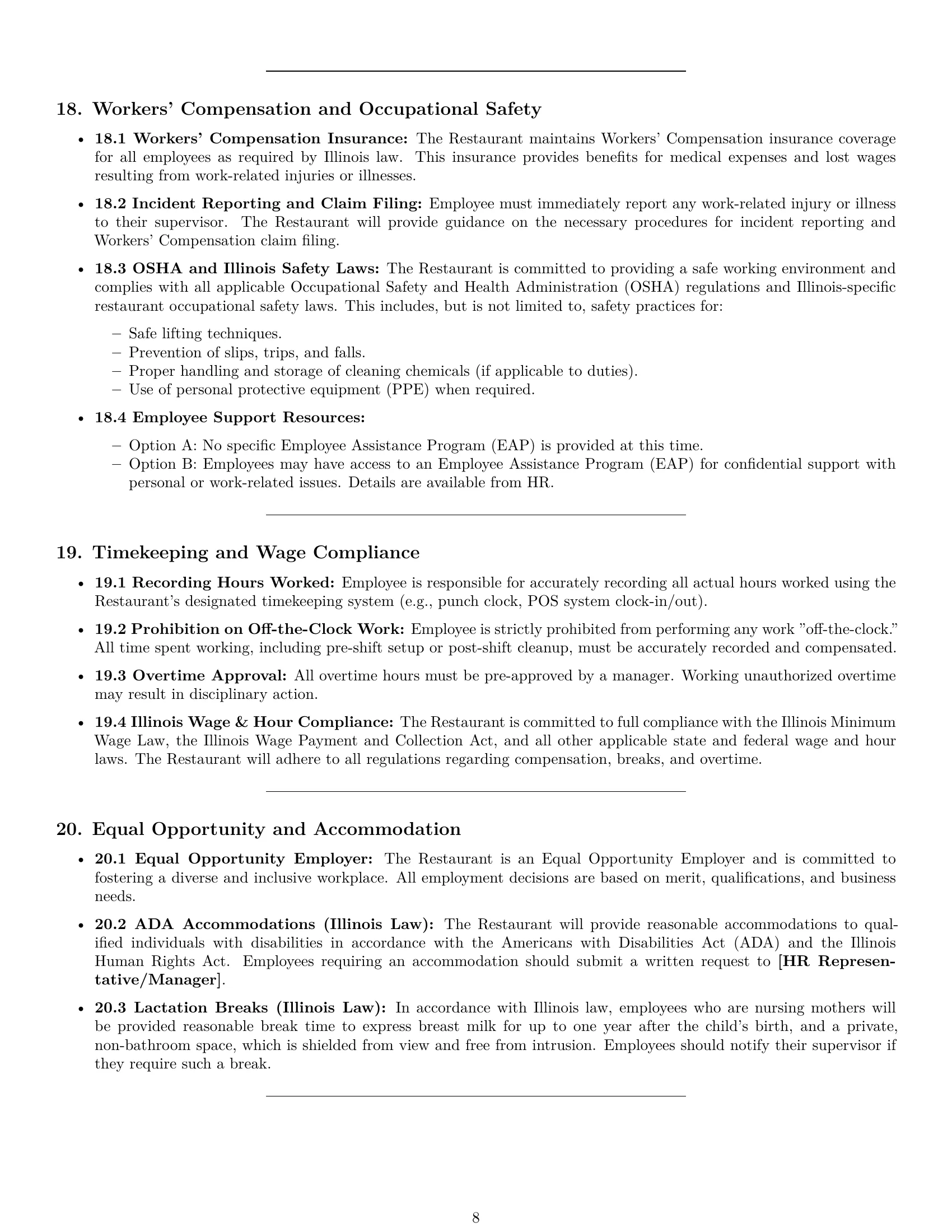 Preview page 8 of Pro Illinois restaurant server employment contract template