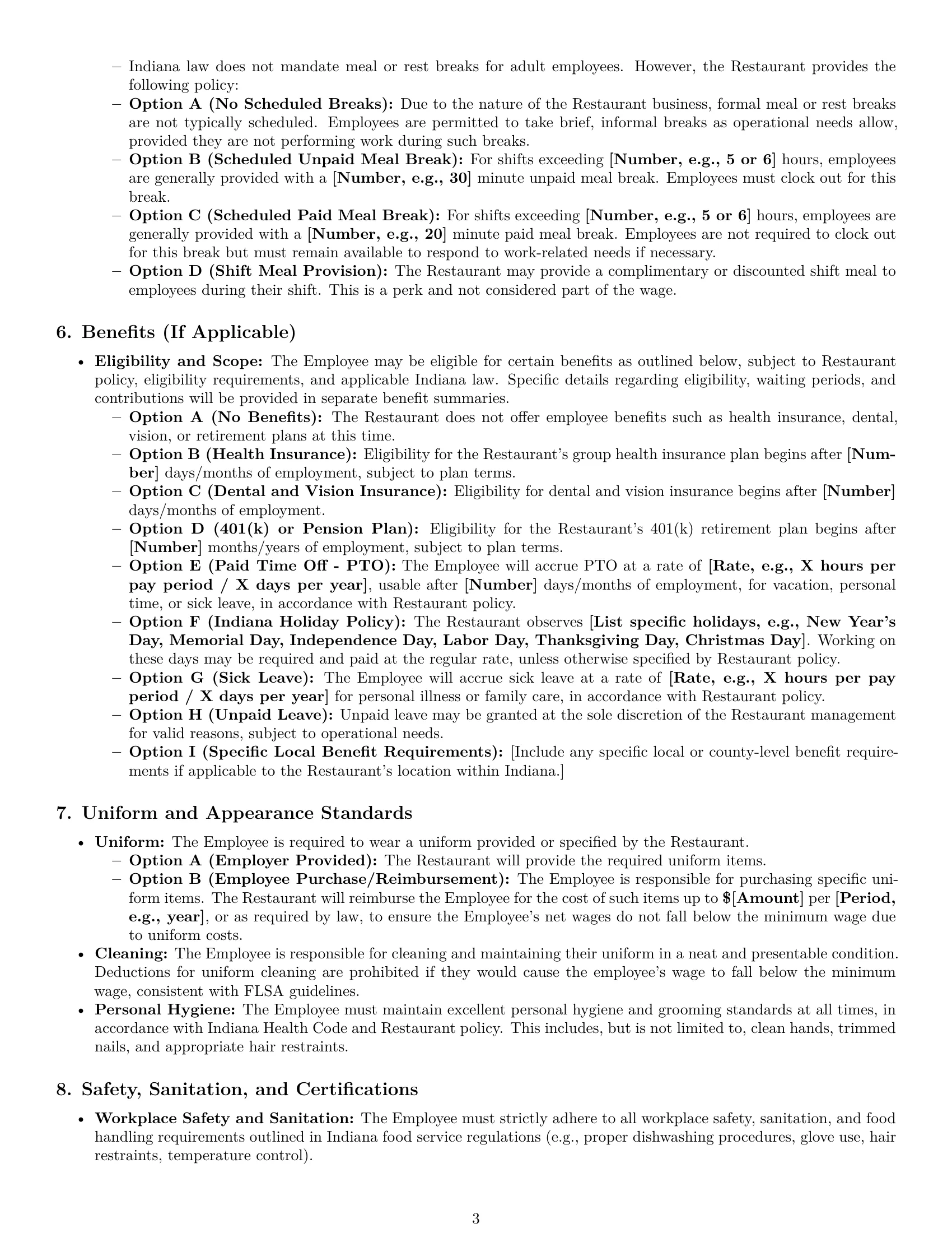 Preview page 3 of Pro Indiana restaurant server employment contract template