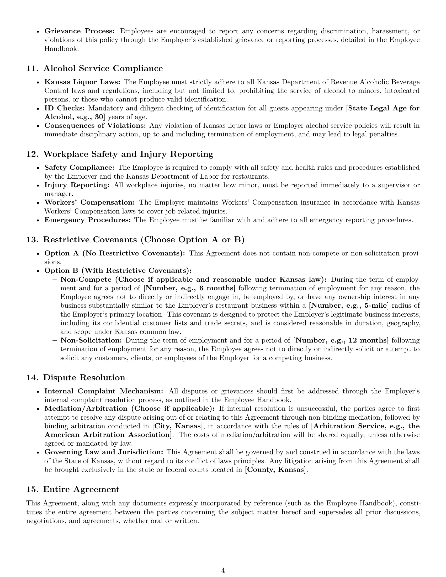 Preview page 4 of Pro Kansas restaurant server employment contract template