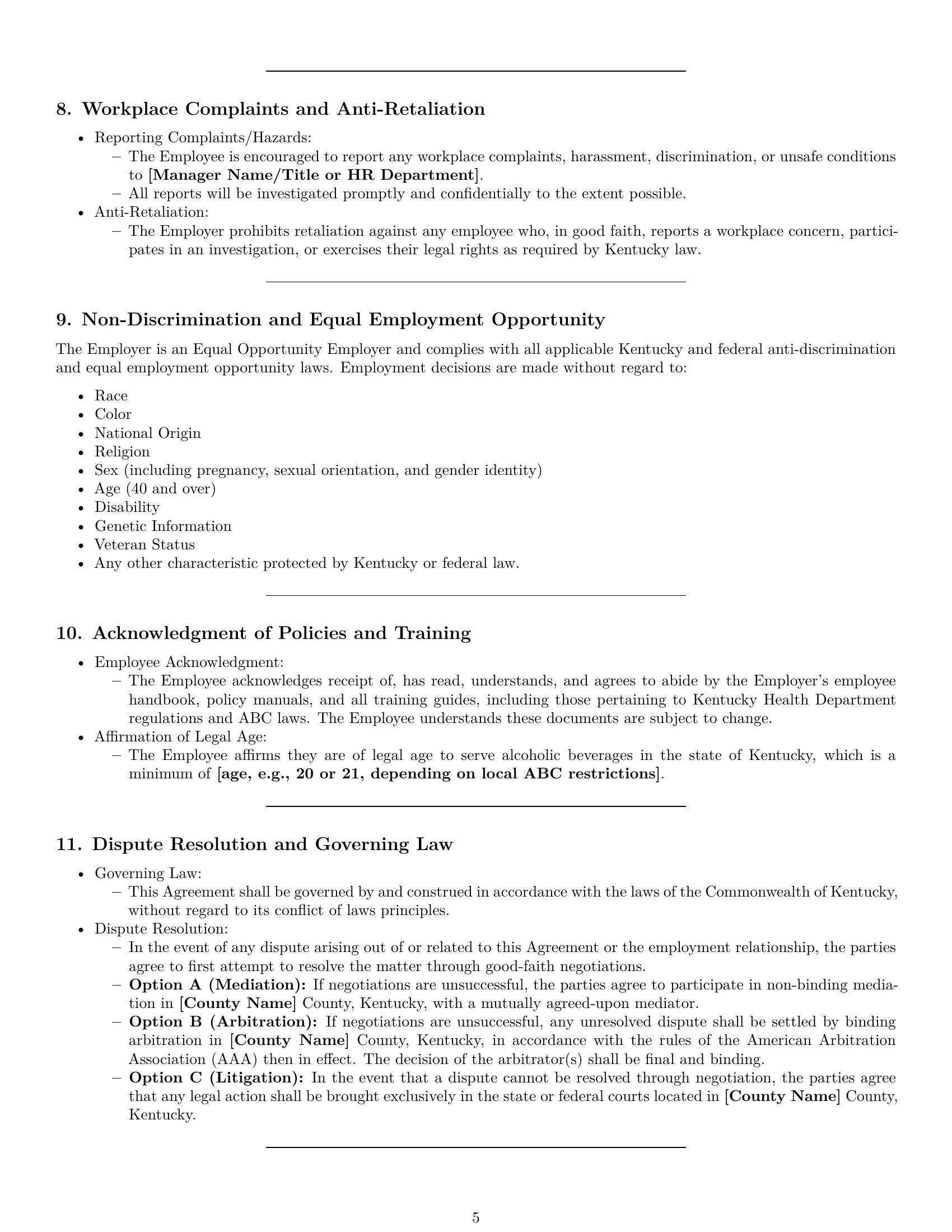 Preview page 5 of Pro Kentucky restaurant server employment contract template