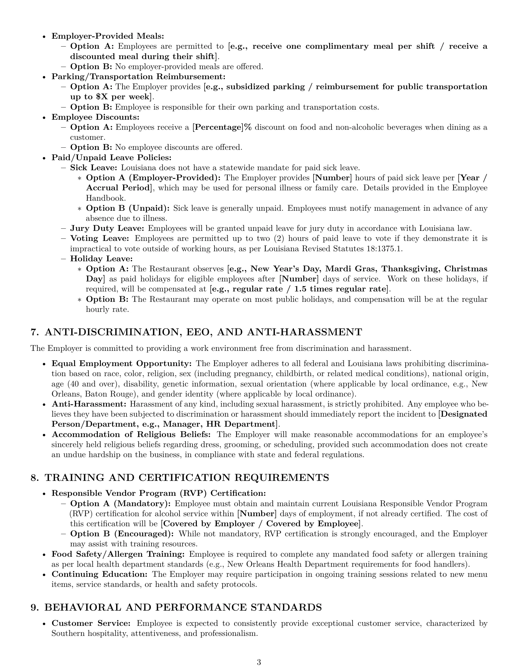 Preview page 3 of Pro Louisiana restaurant server employment contract template