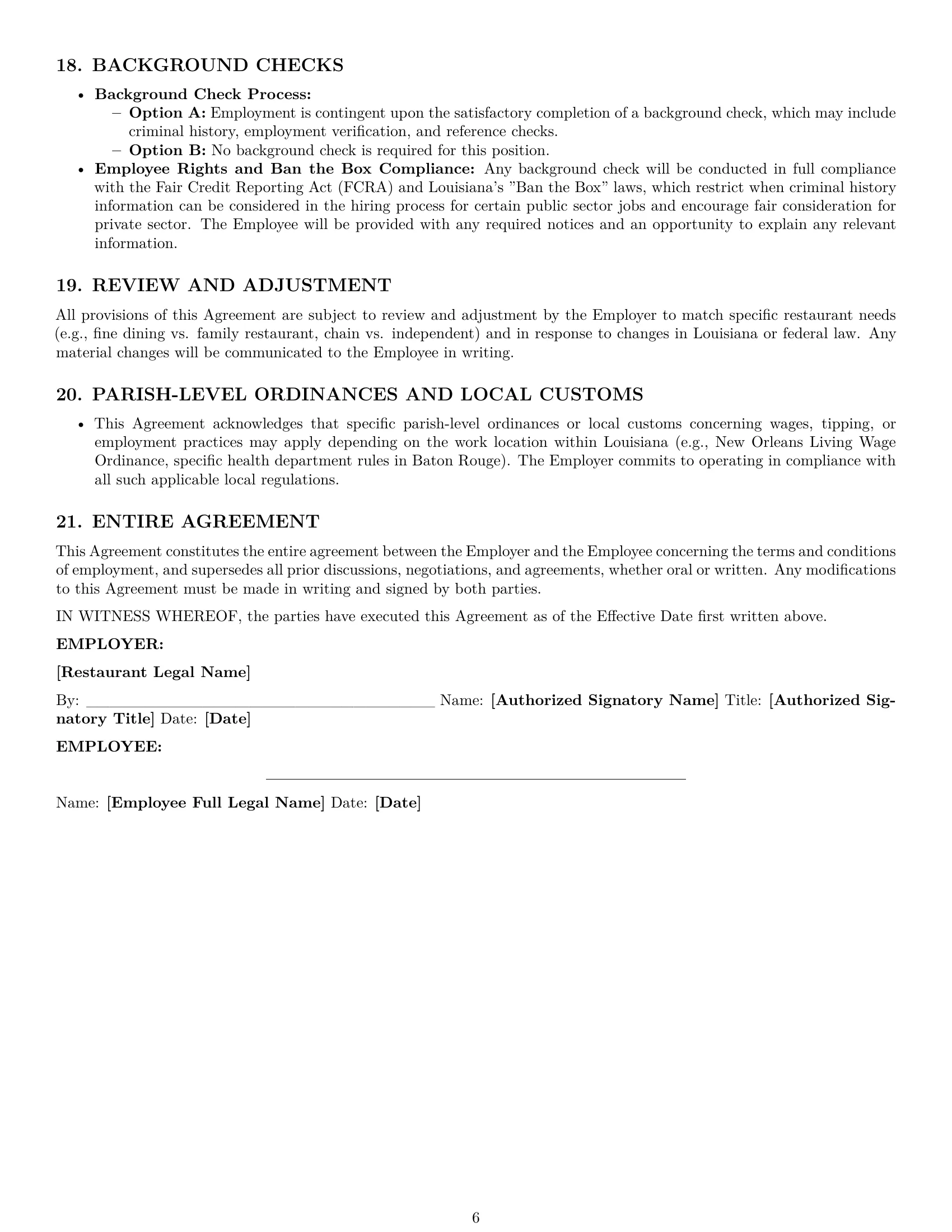 Preview page 6 of Pro Louisiana restaurant server employment contract template