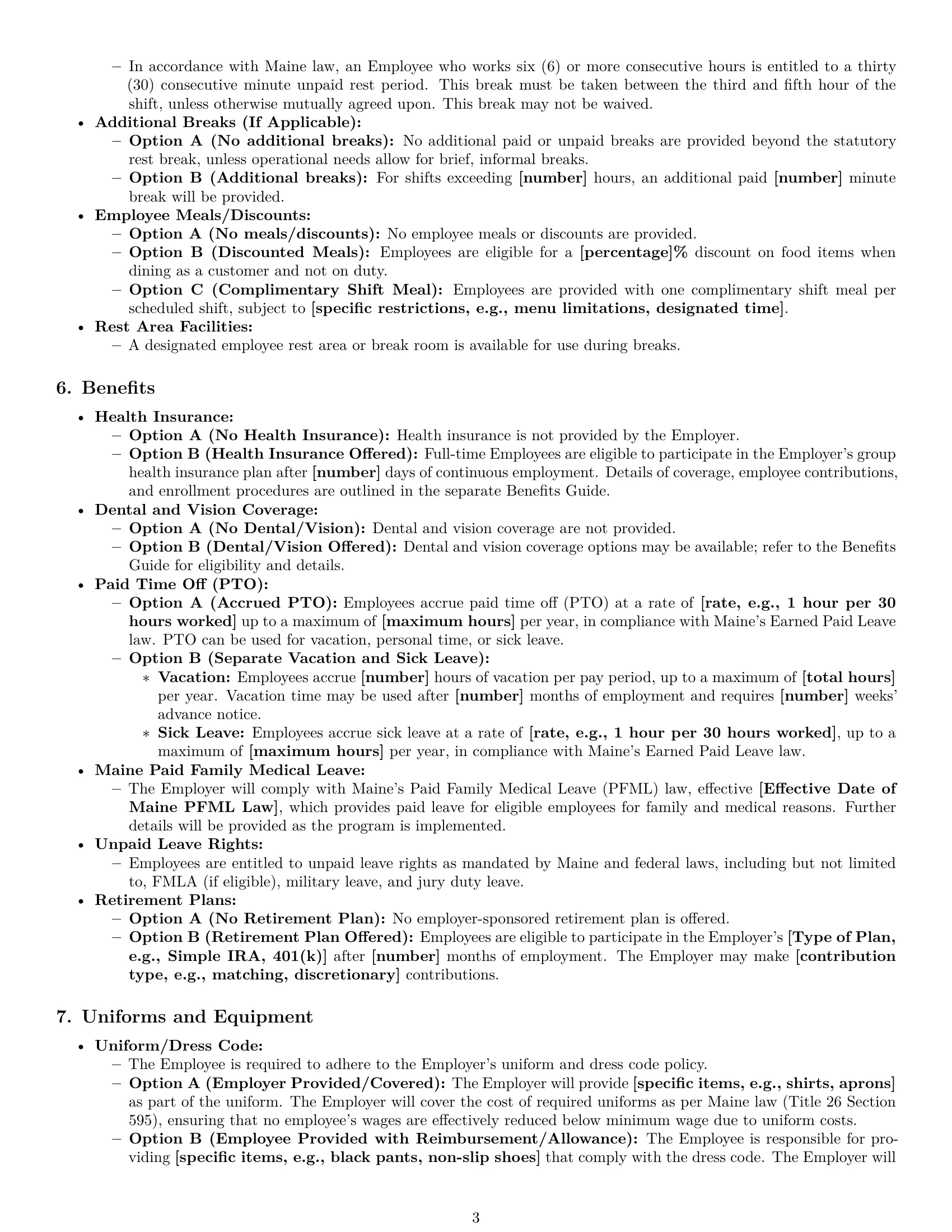 Preview page 3 of Pro Maine restaurant server employment contract template
