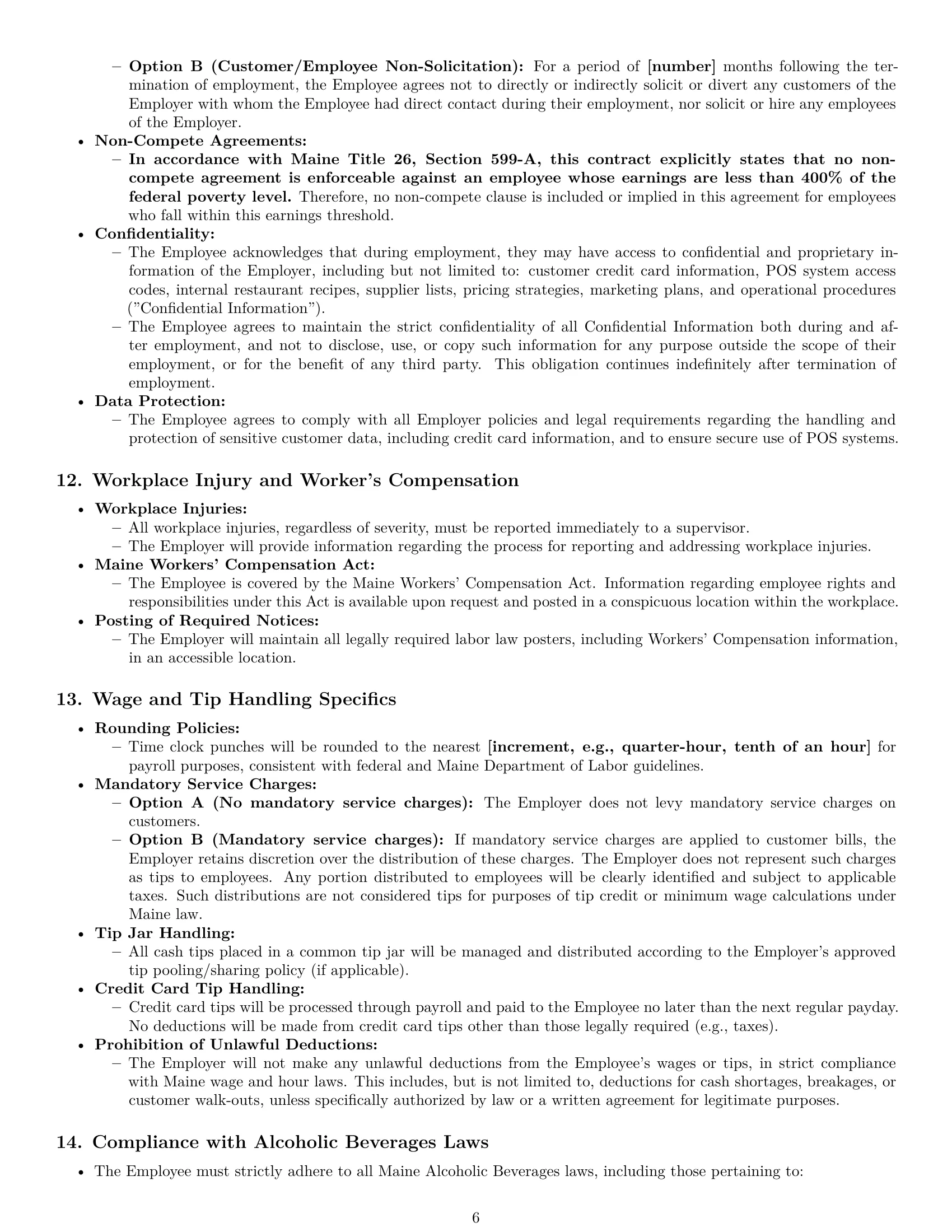 Preview page 6 of Pro Maine restaurant server employment contract template