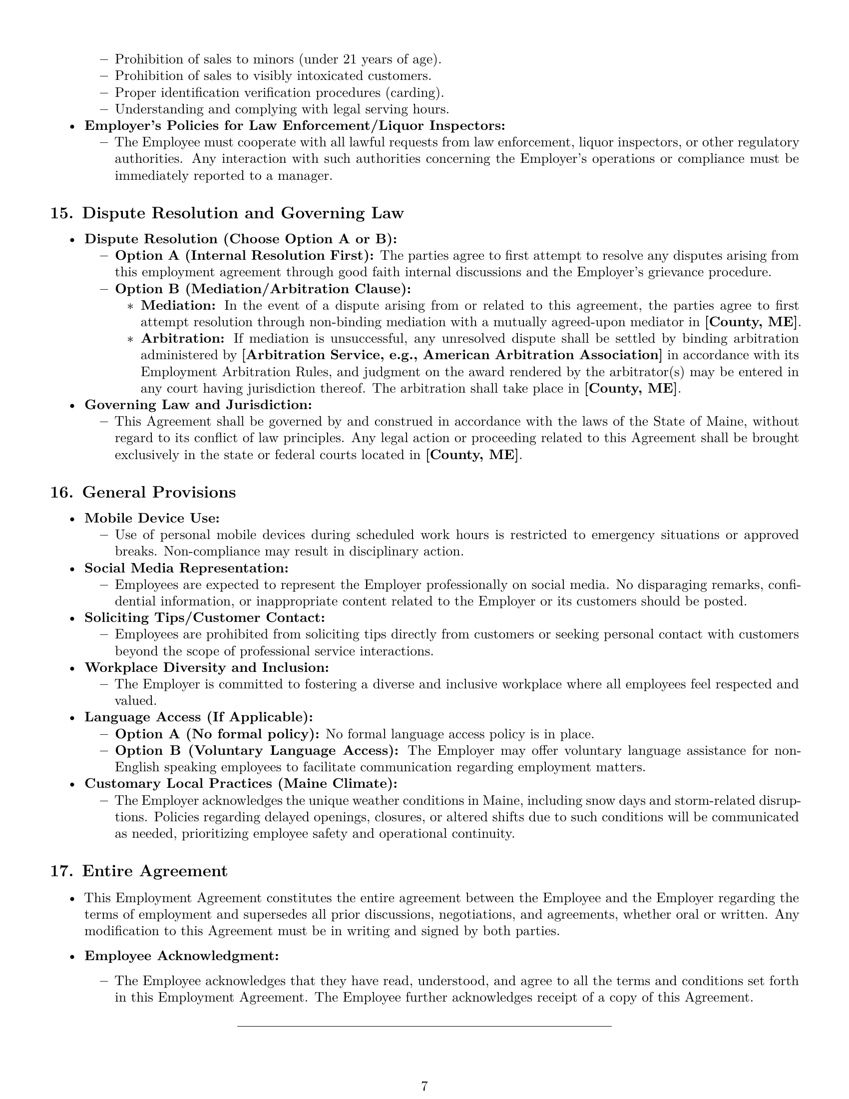 Preview page 7 of Pro Maine restaurant server employment contract template
