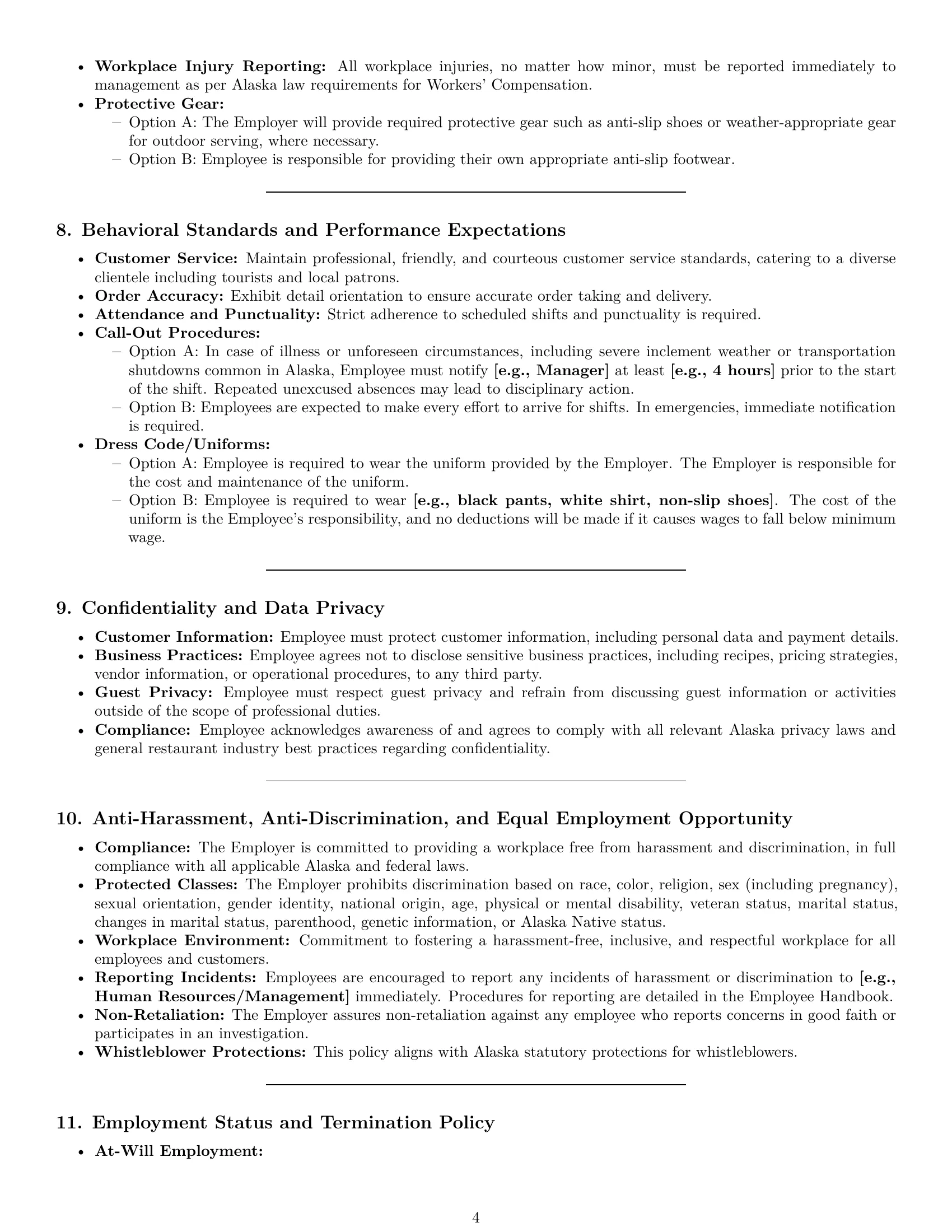 Preview page 4 of Pro Alaska restaurant server employment contract template