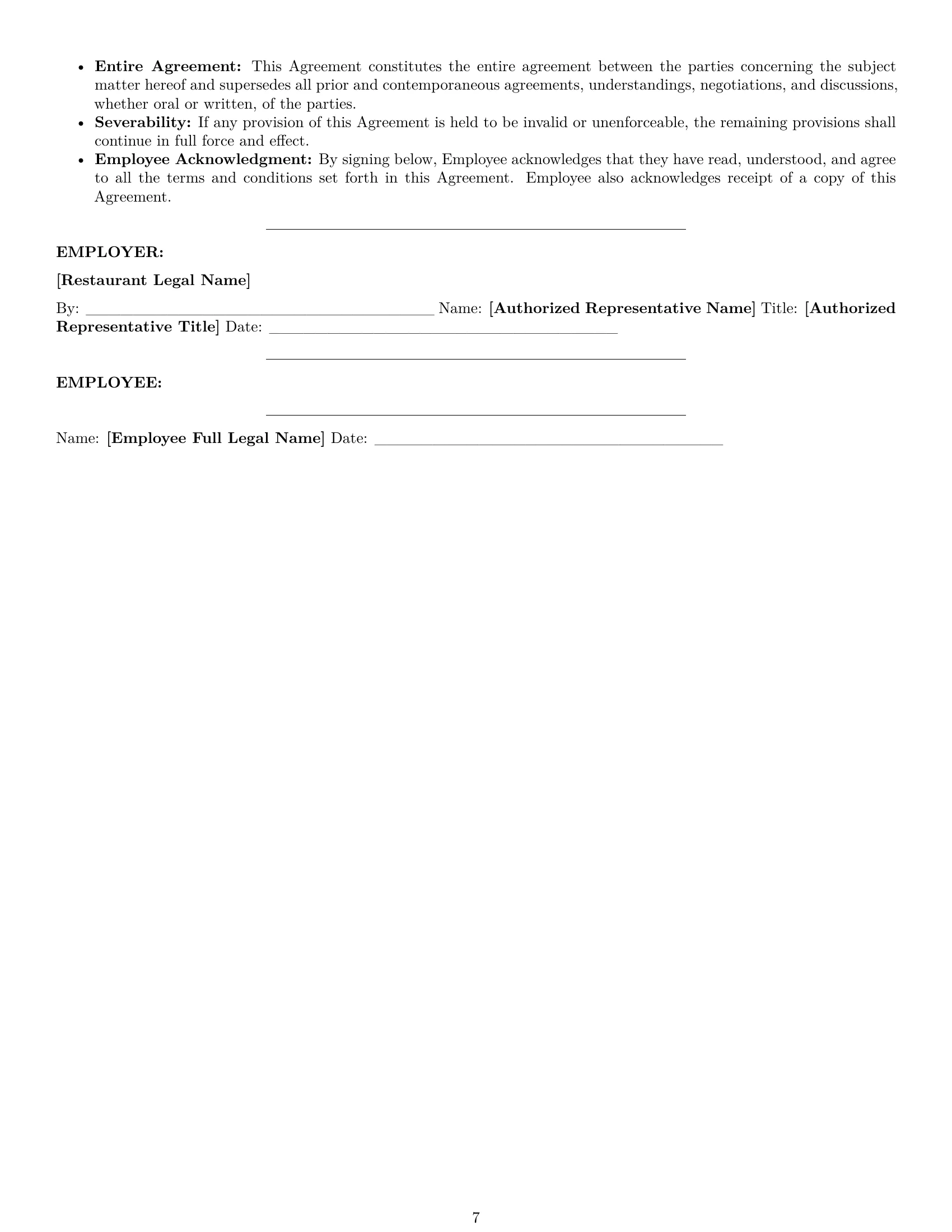 Preview page 7 of Pro Michigan restaurant server employment contract template