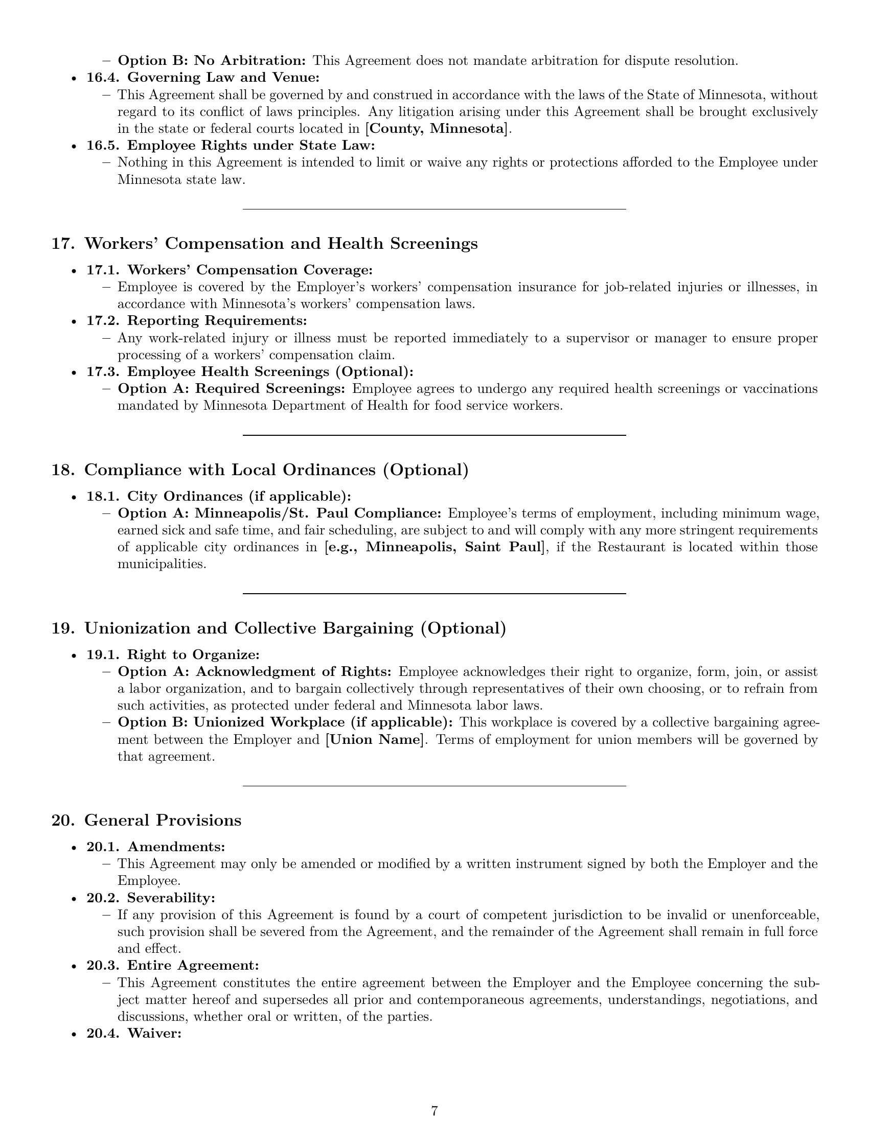 Preview page 7 of Pro Minnesota restaurant server employment contract template