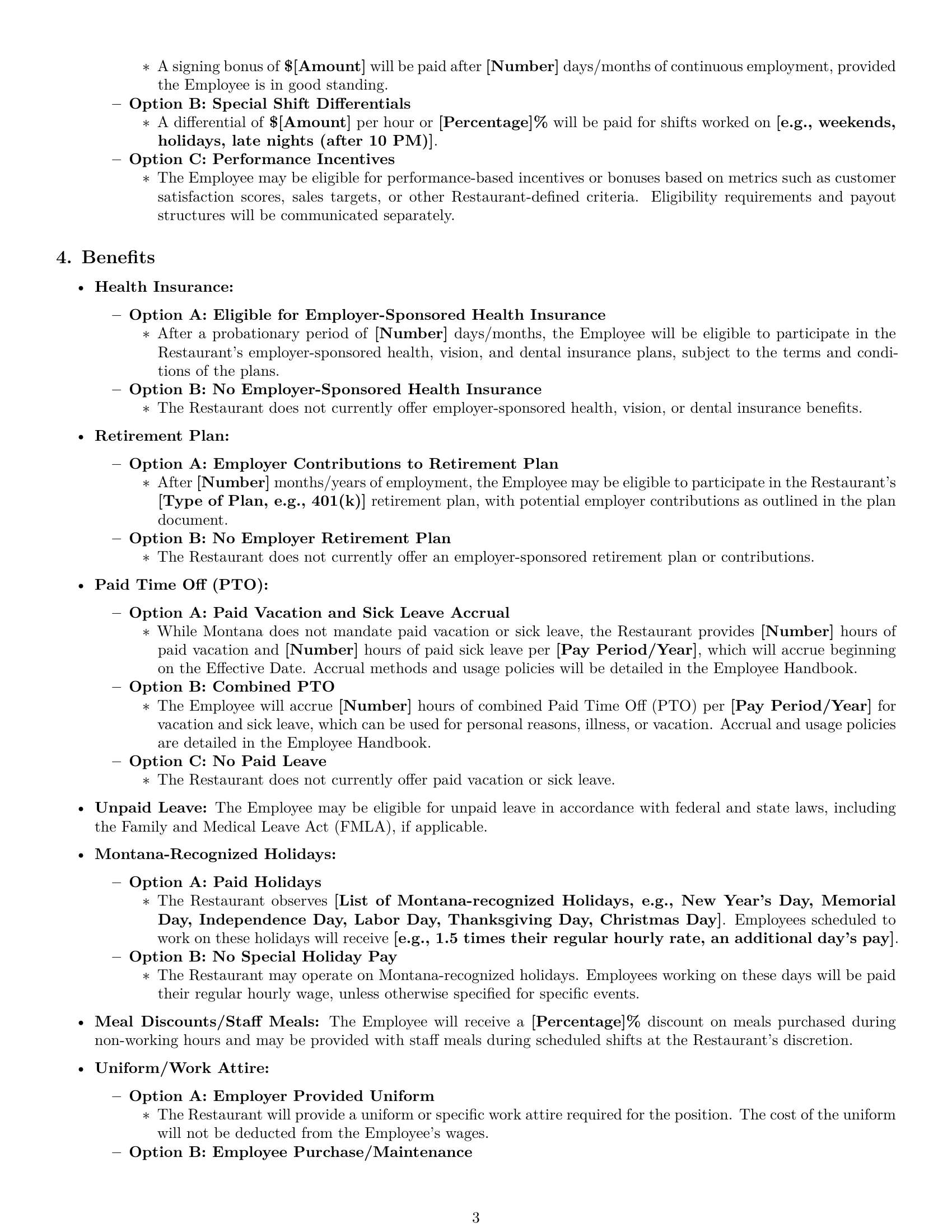 Preview page 3 of Pro Montana restaurant server employment contract template