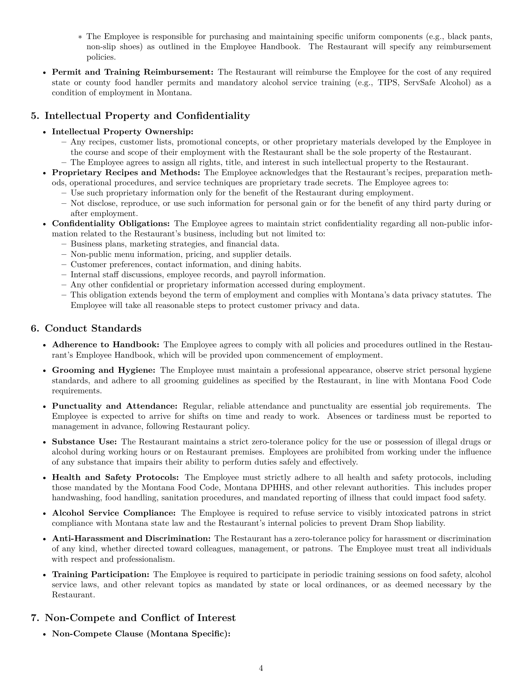Preview page 4 of Pro Montana restaurant server employment contract template