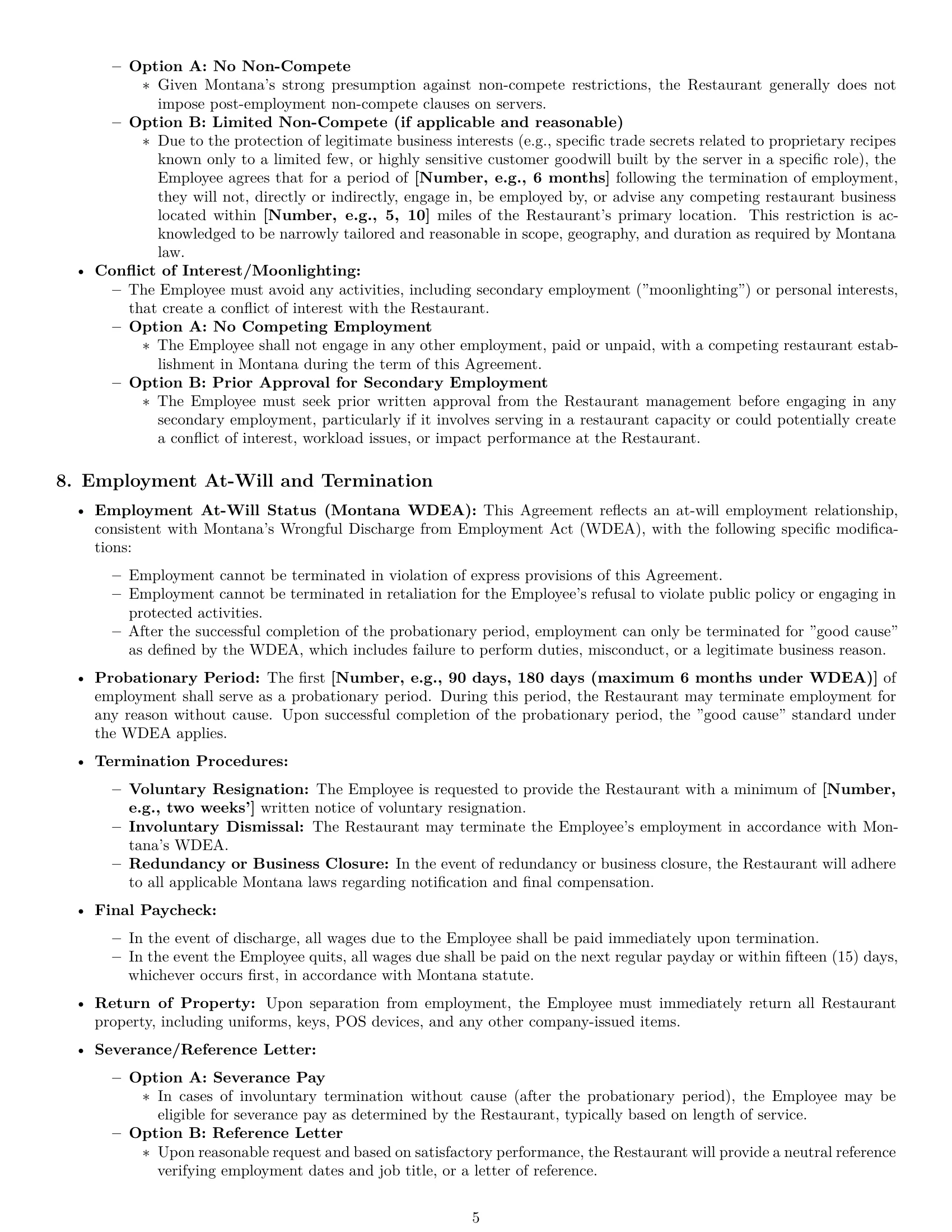 Preview page 5 of Pro Montana restaurant server employment contract template