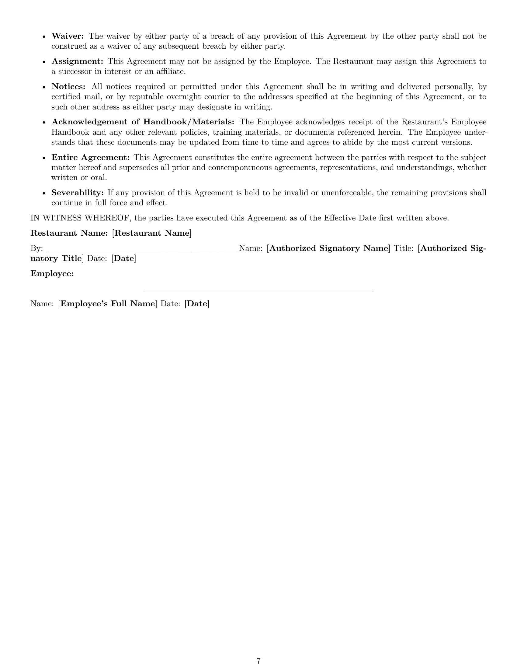 Preview page 7 of Pro Montana restaurant server employment contract template