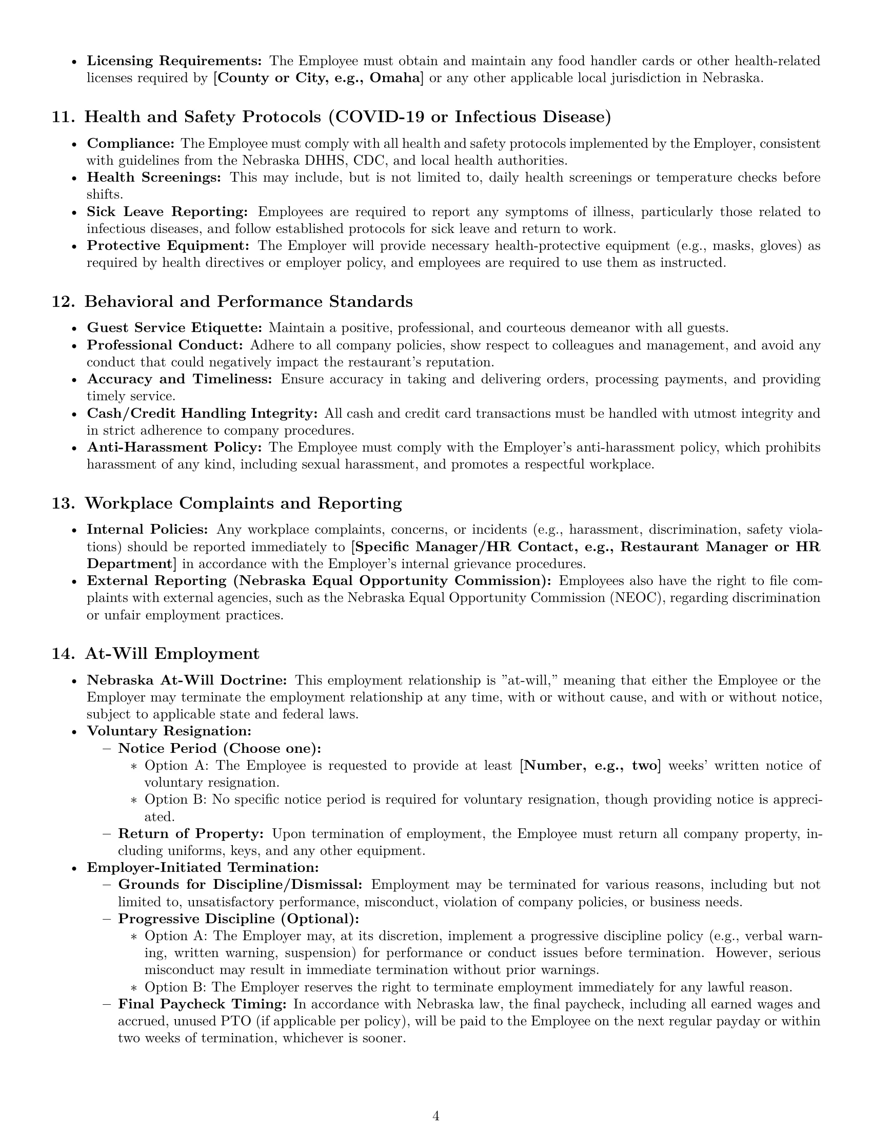Preview page 4 of Pro Nebraska restaurant server employment contract template