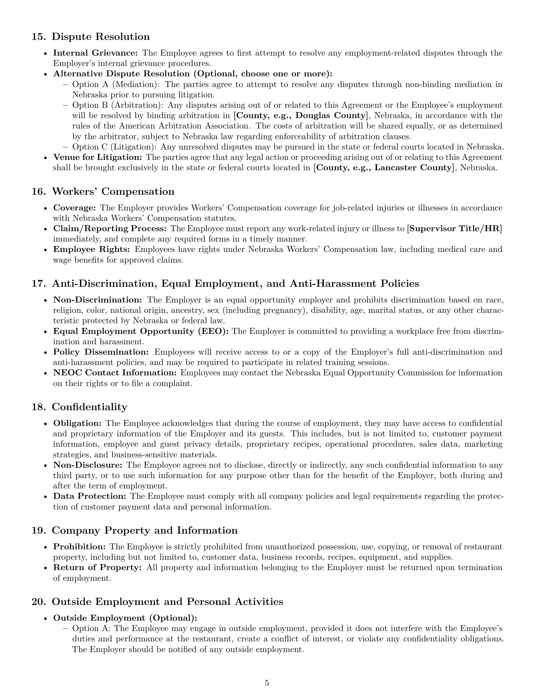 Preview page 5 of Pro Nebraska restaurant server employment contract template