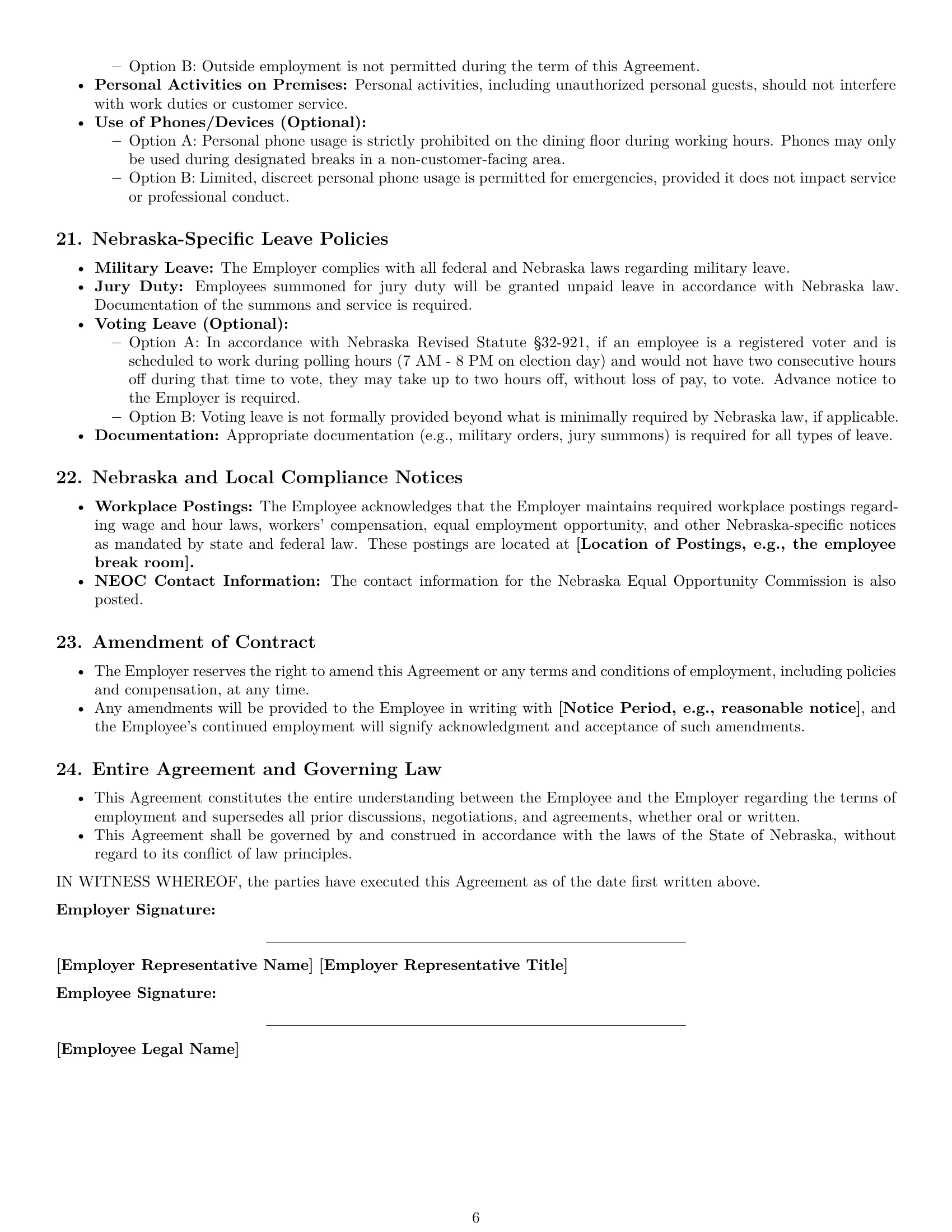 Preview page 6 of Pro Nebraska restaurant server employment contract template