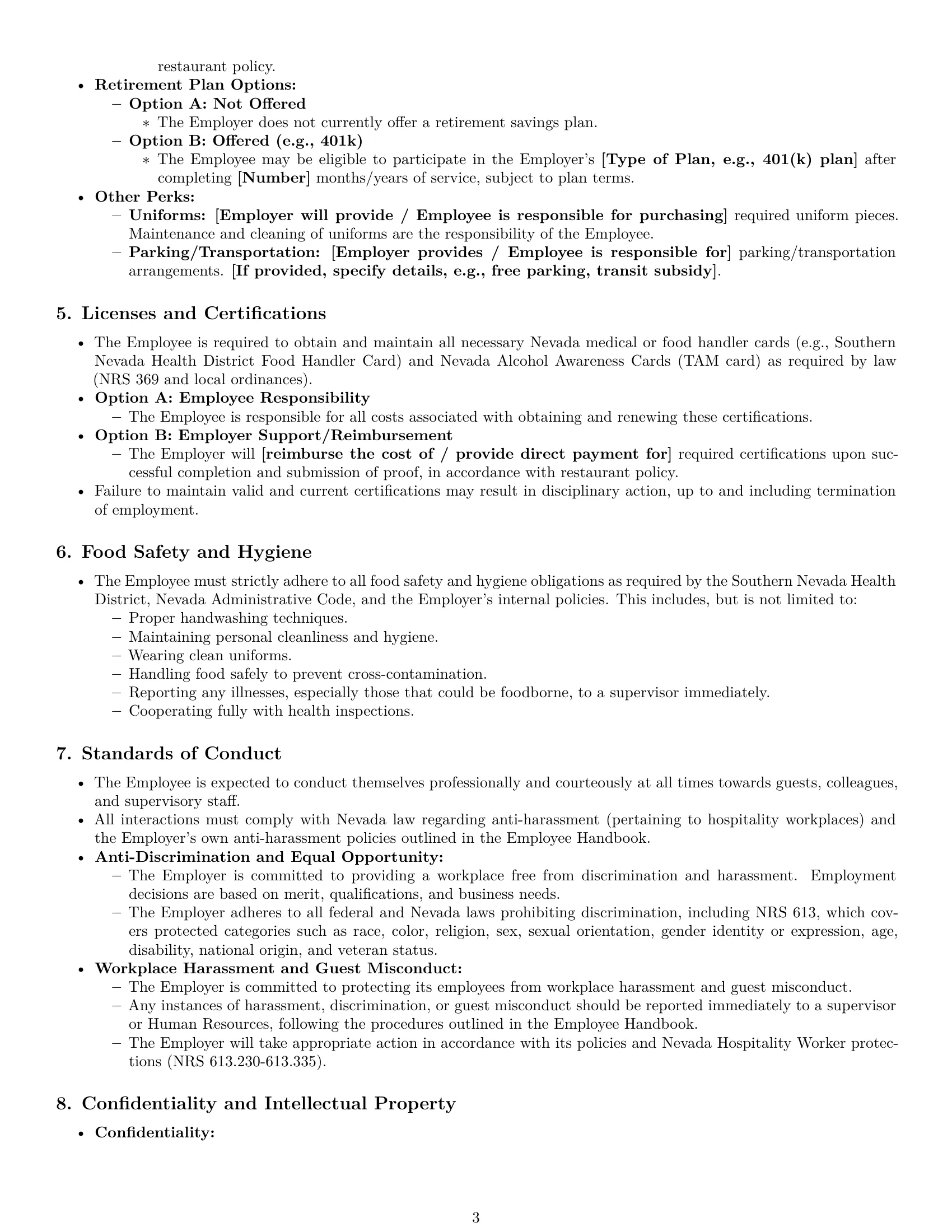 Preview page 3 of Pro Nevada restaurant server employment contract template
