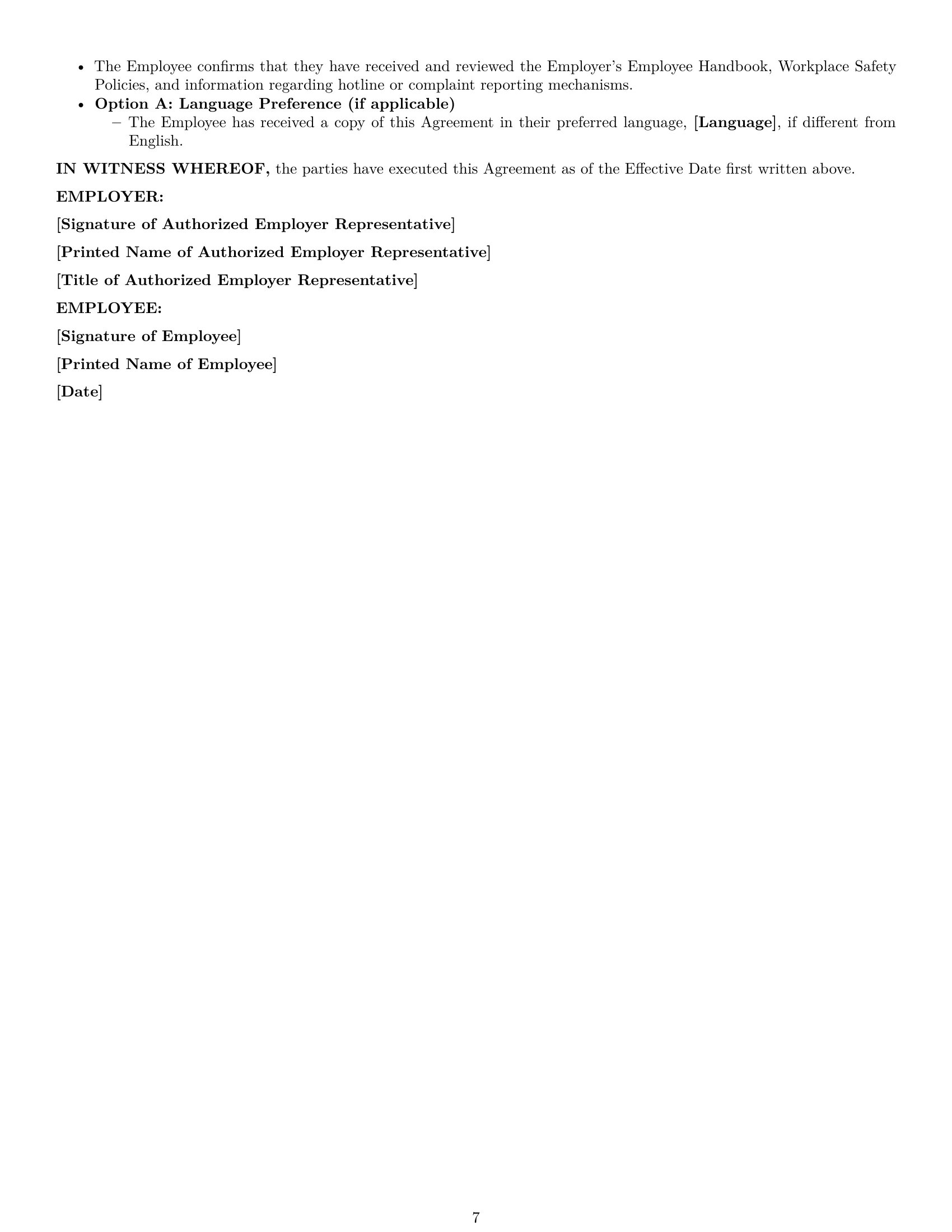 Preview page 7 of Pro Nevada restaurant server employment contract template