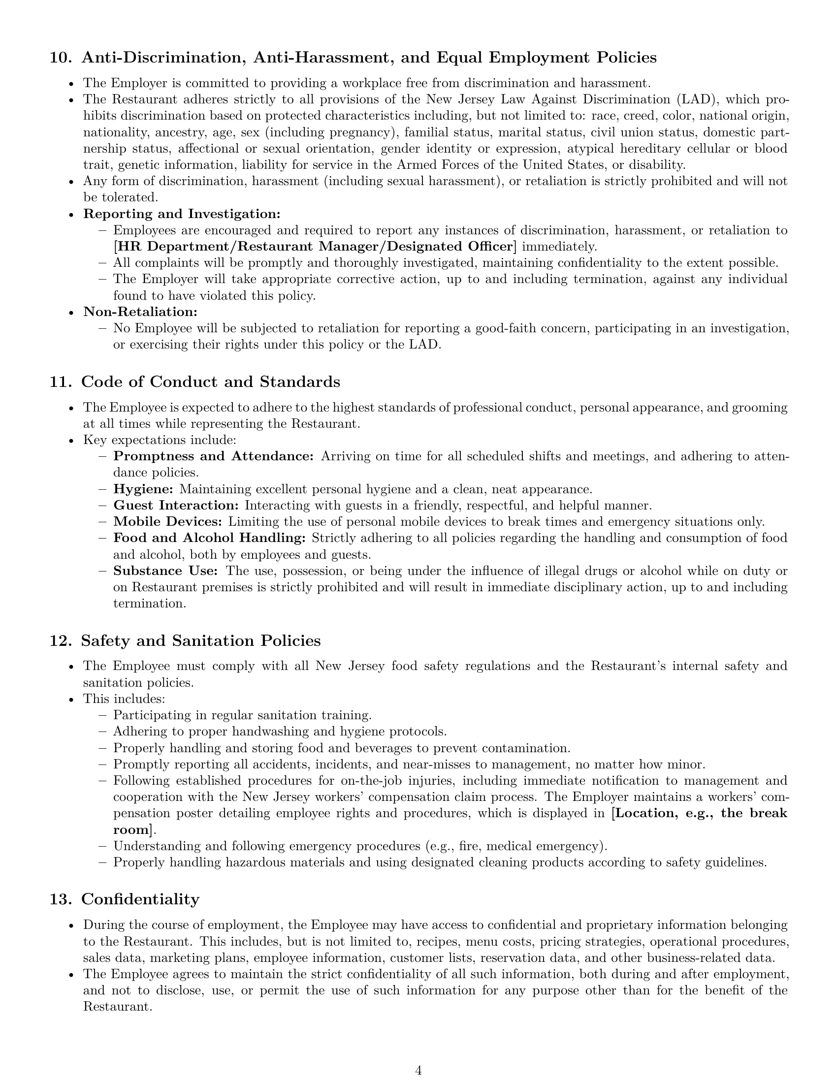 Preview page 4 of Pro New Jersey restaurant server employment contract template